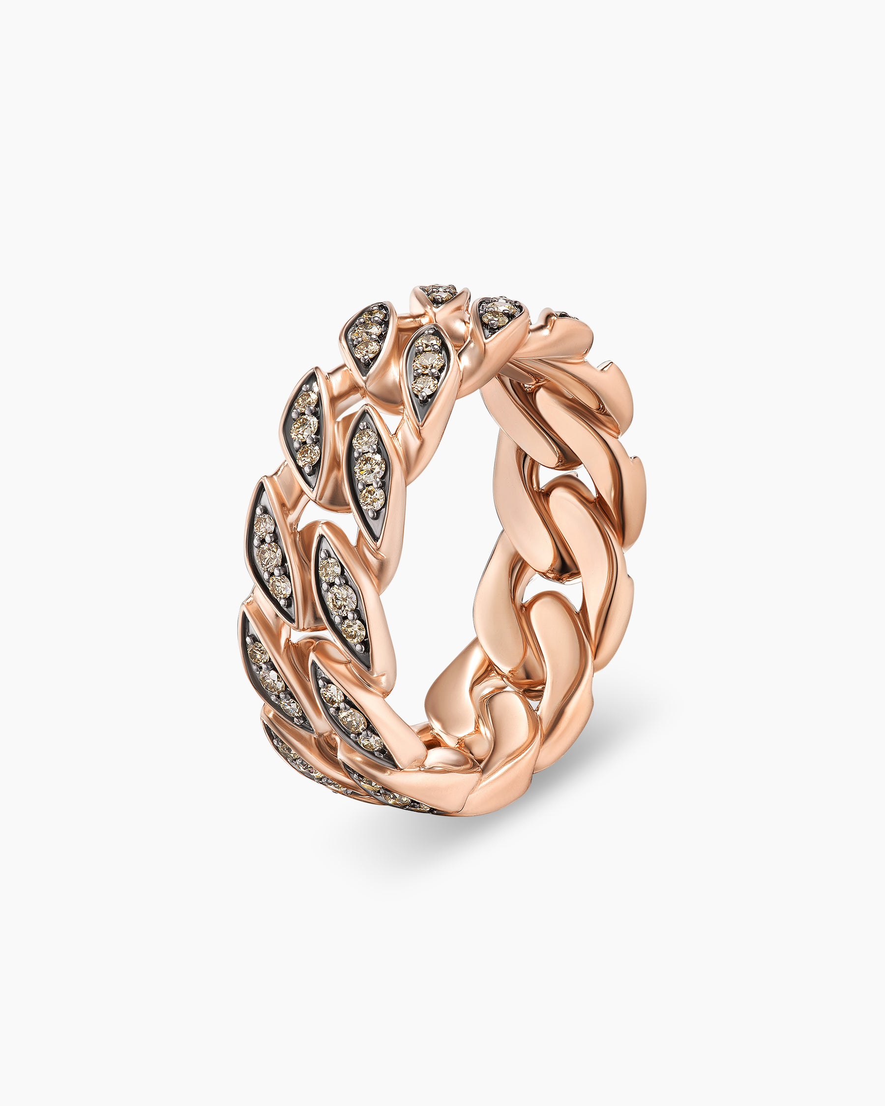 Curb Chain Band Ring in 18K Rose Gold with Cognac Diamonds, 8mm - Image 3
