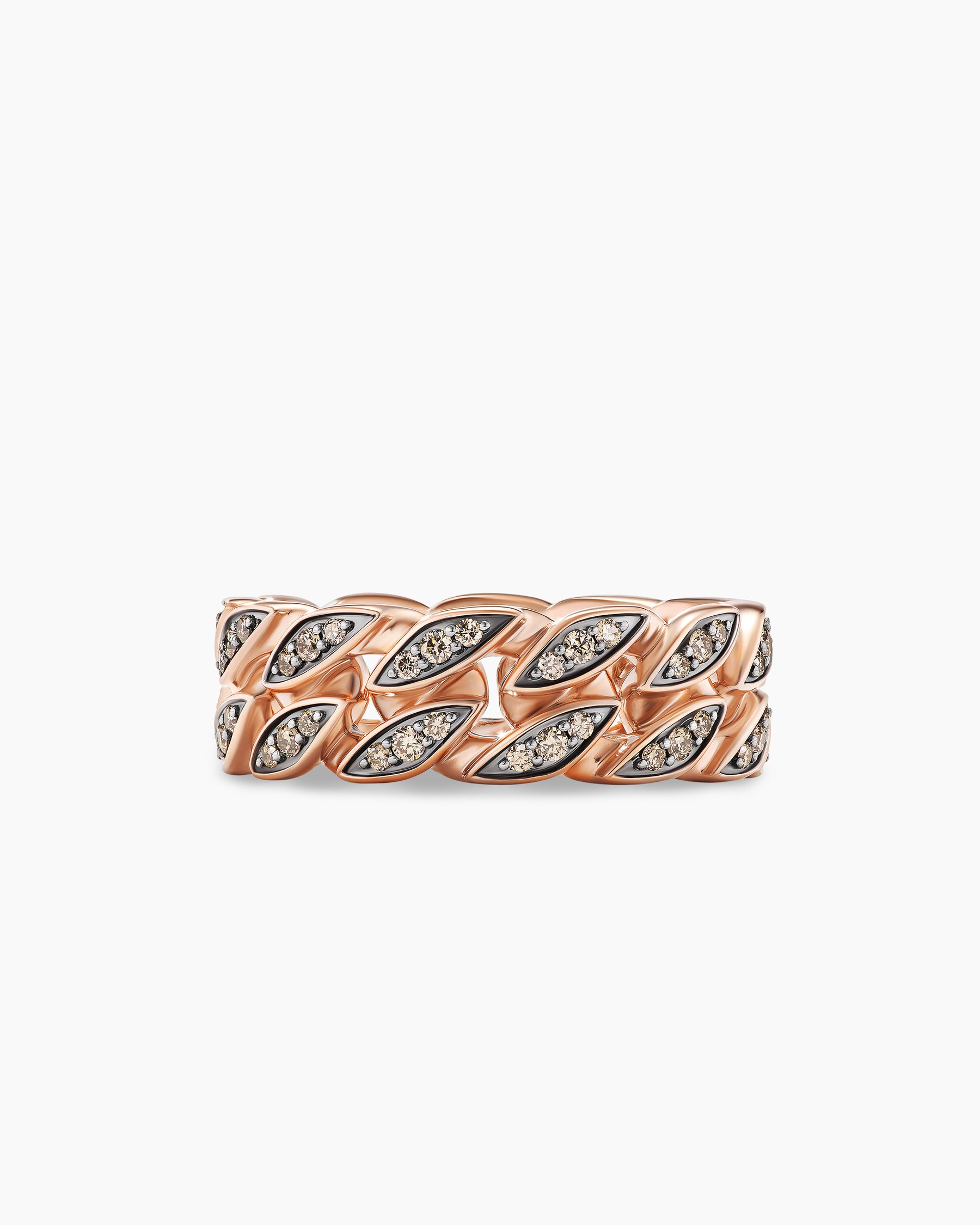 Curb Chain Band Ring in 18K Rose Gold with Cognac Diamonds, 8mm - Image 4