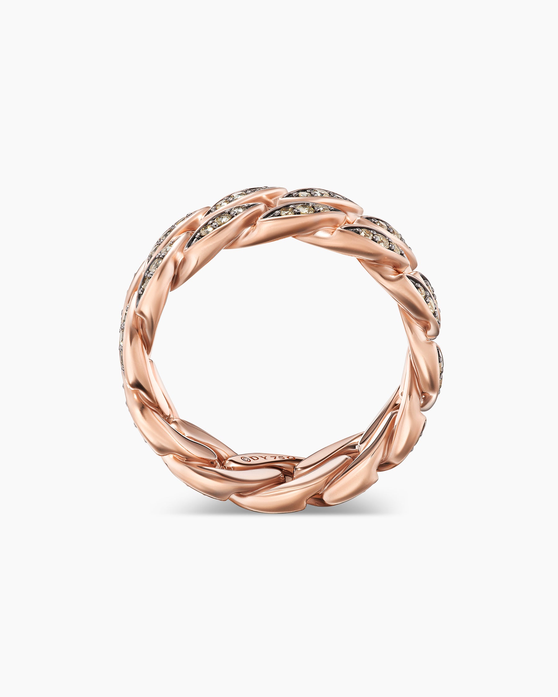 Curb Chain Band Ring in 18K Rose Gold with Cognac Diamonds, 8mm - Image 5
