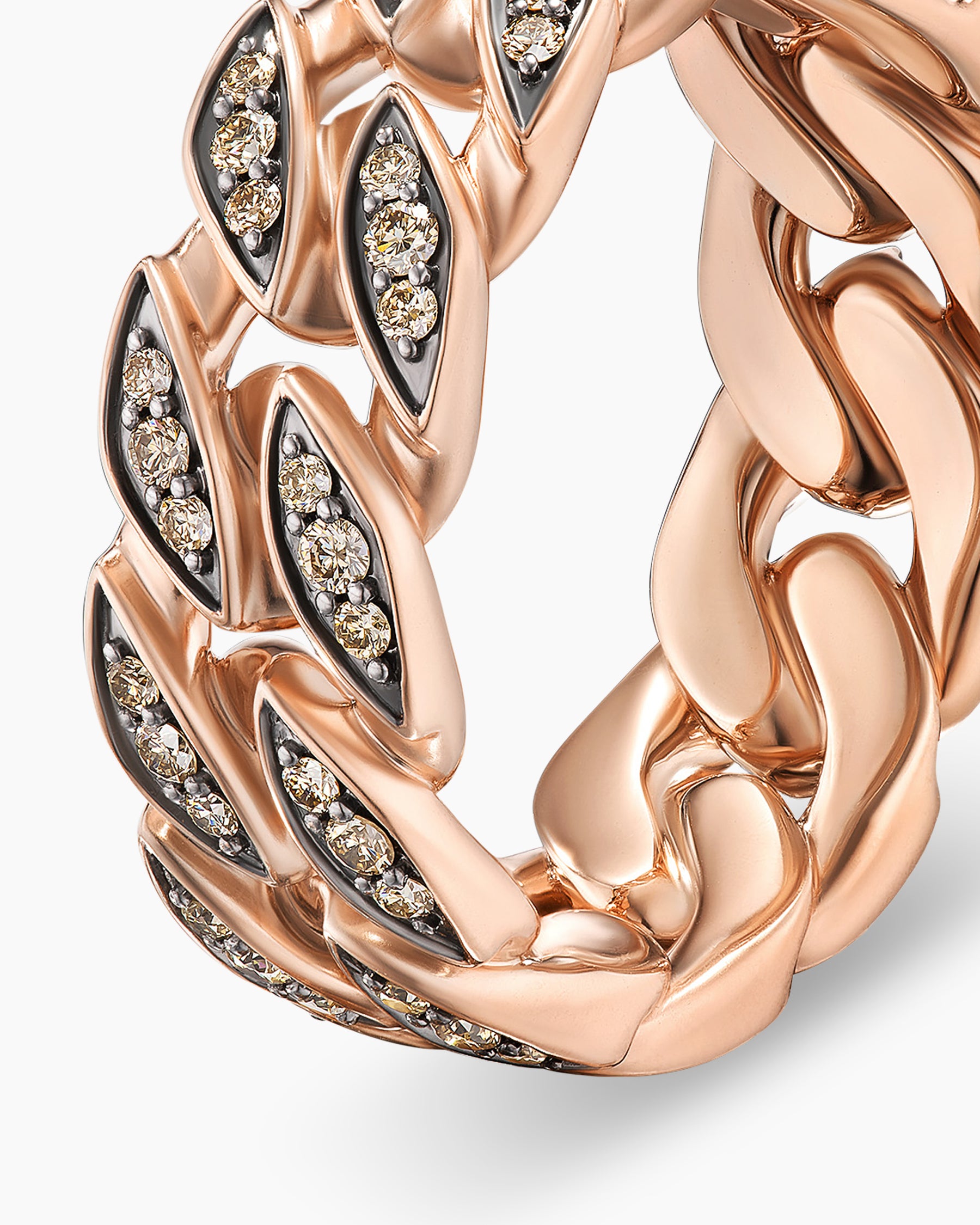 Curb Chain Band Ring in 18K Rose Gold with Cognac Diamonds, 8mm - Image 6