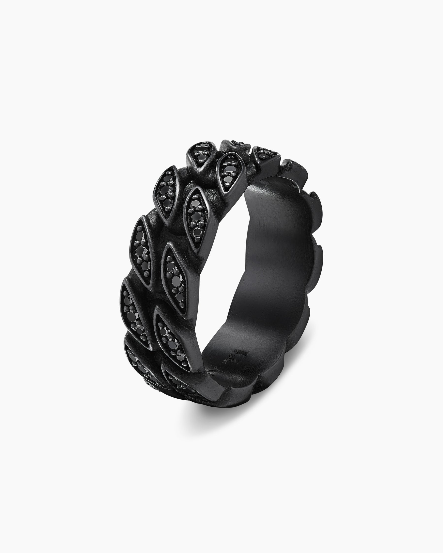 Curb Chain Band Ring in Black Titanium with Black Diamonds, 8mm - Image 3