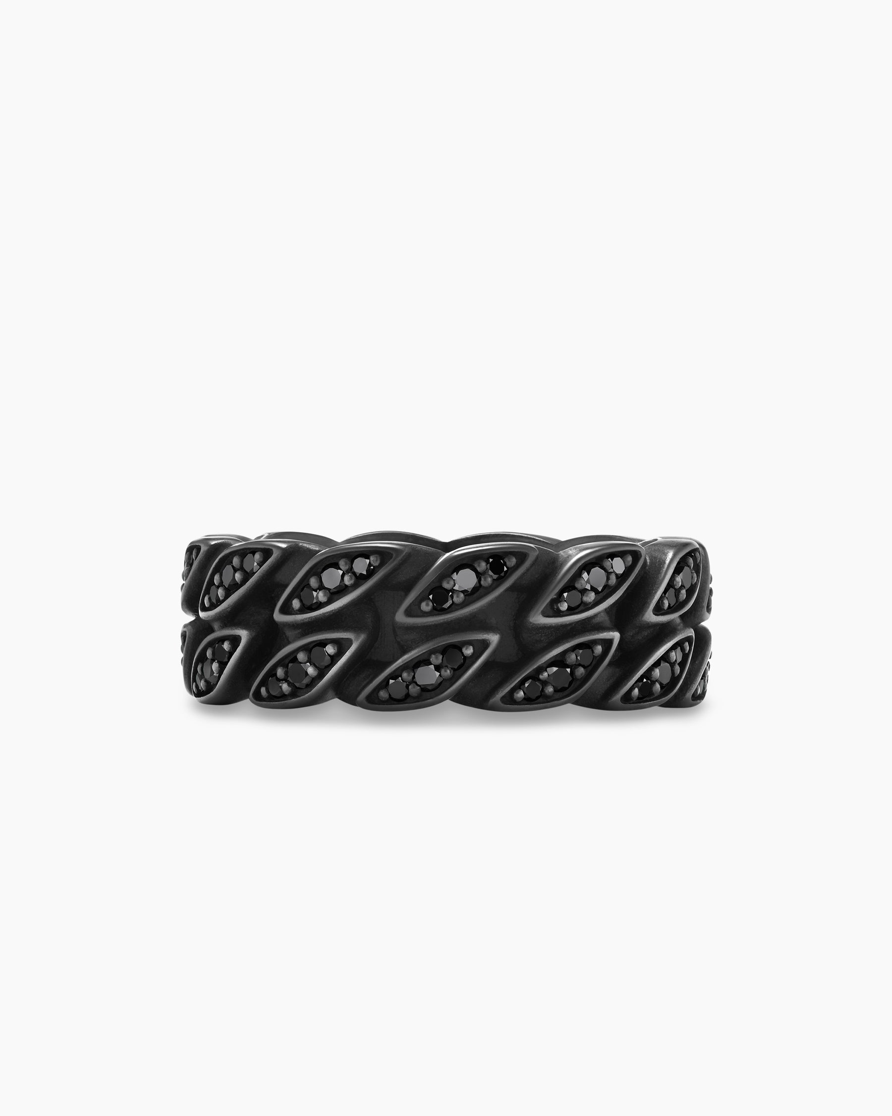 Curb Chain Band Ring in Black Titanium with Black Diamonds, 8mm - Image 4