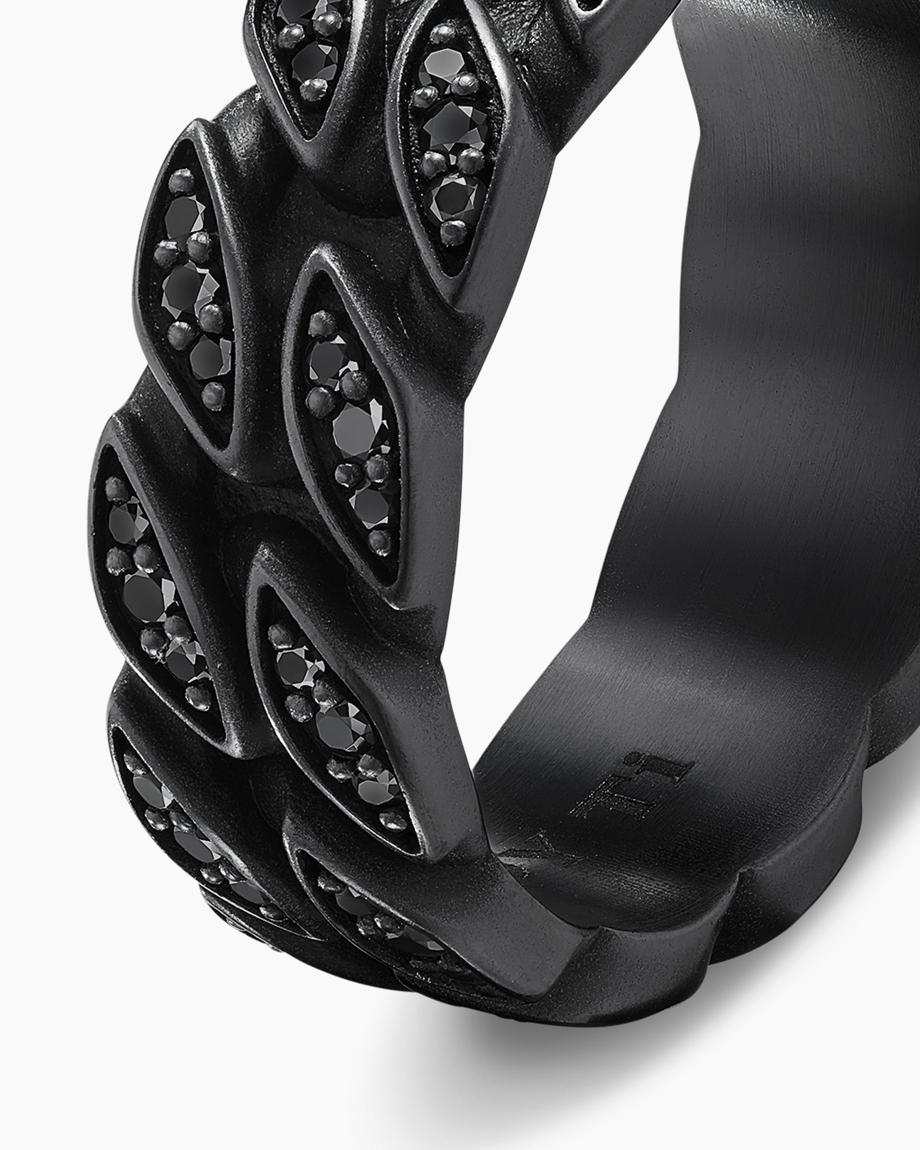 Curb Chain Band Ring in Black Titanium with Black Diamonds, 8mm - Image 6