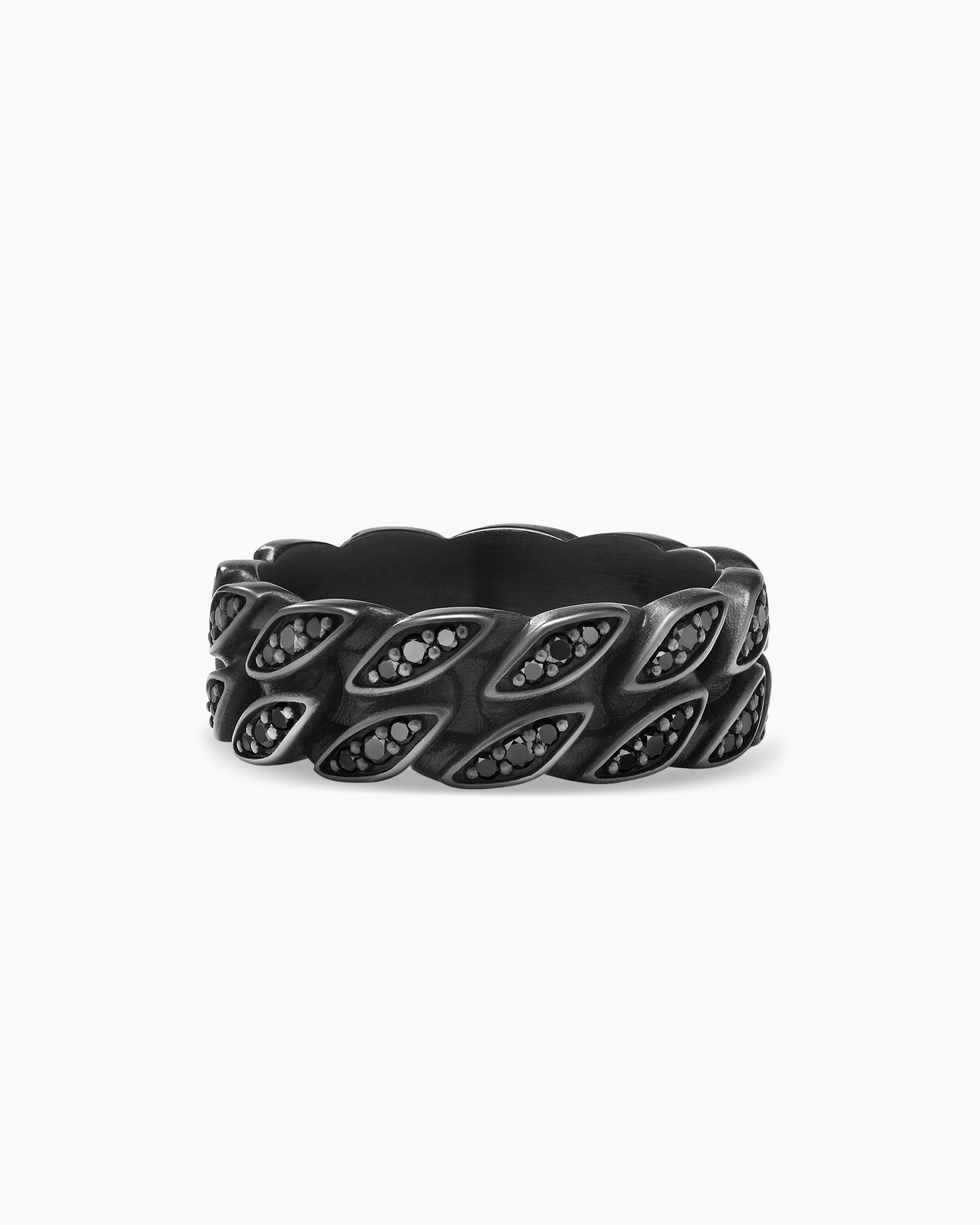 Curb Chain Band Ring in Black Titanium with Black Diamonds, 8mm