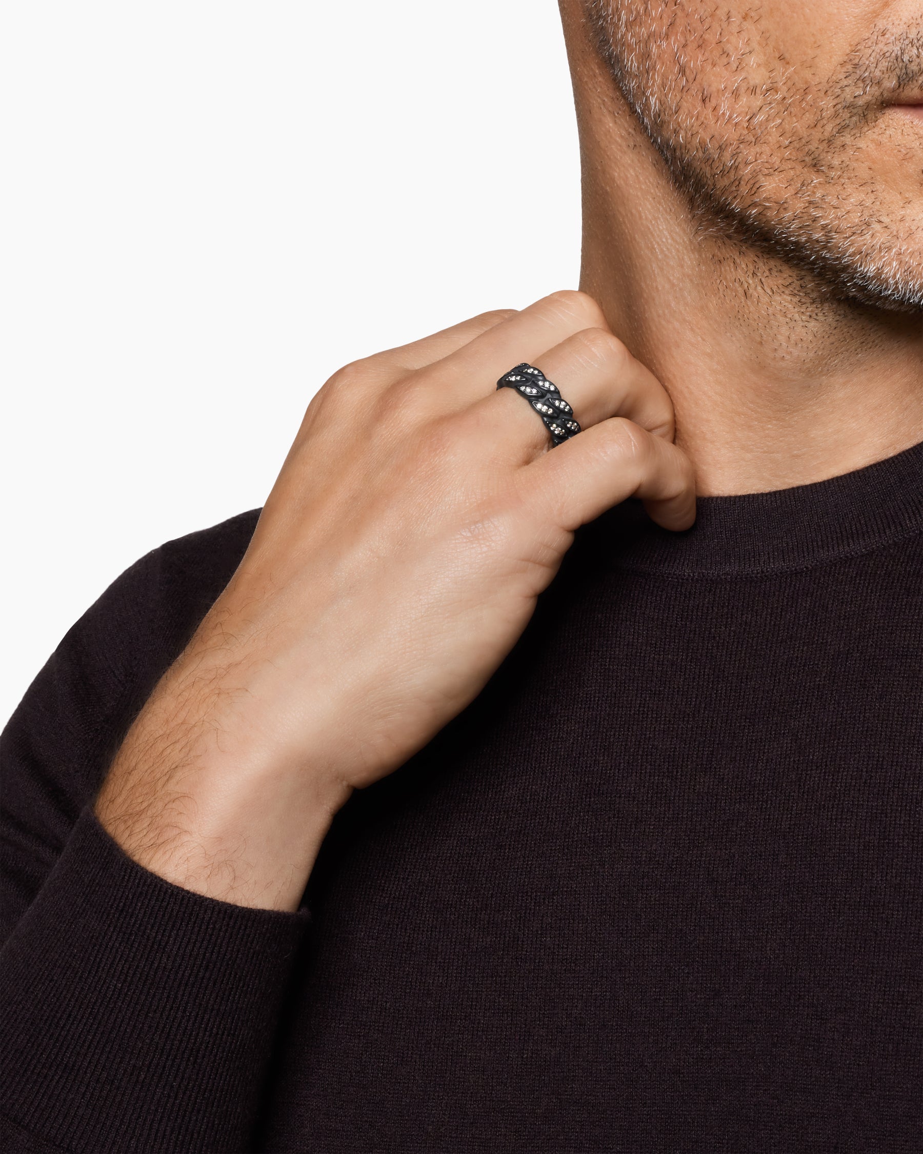 Alternative view of Curb Chain Band Ring in Black Titanium with Diamonds, 8mm