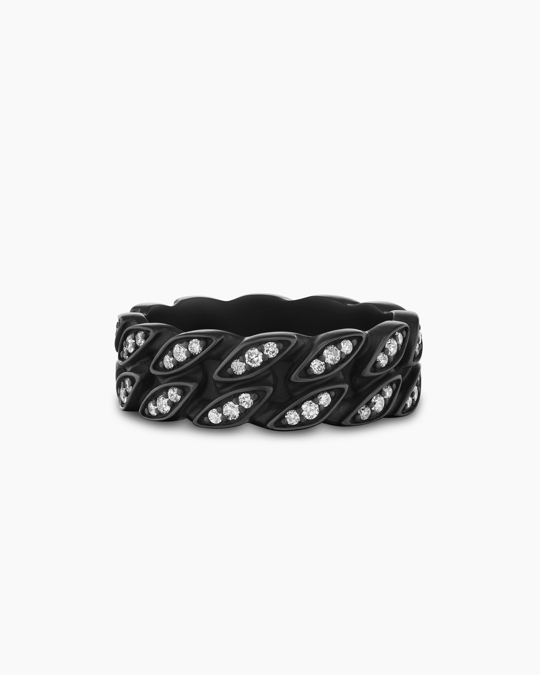 Curb Chain Band Ring in Black Titanium with Diamonds, 8mm