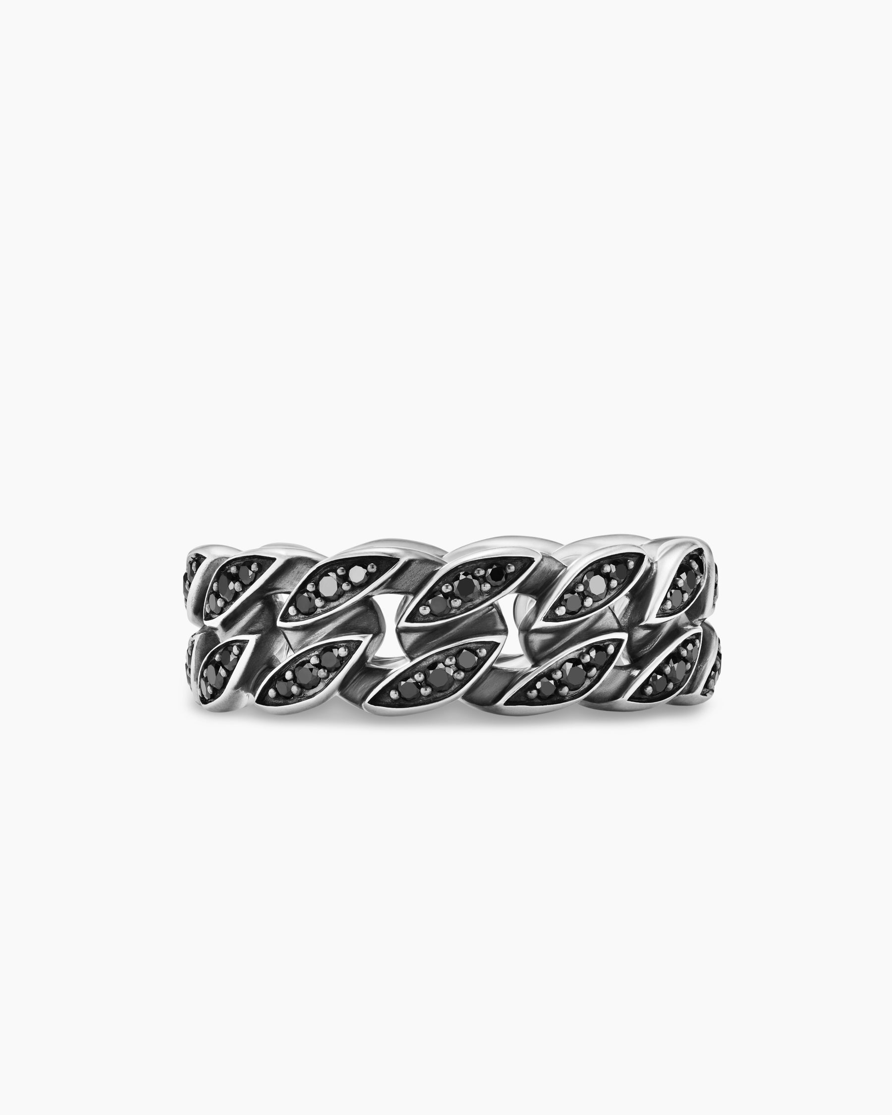 Curb Chain Band Ring in Sterling Silver with Black Diamonds, 8mm - Image 4