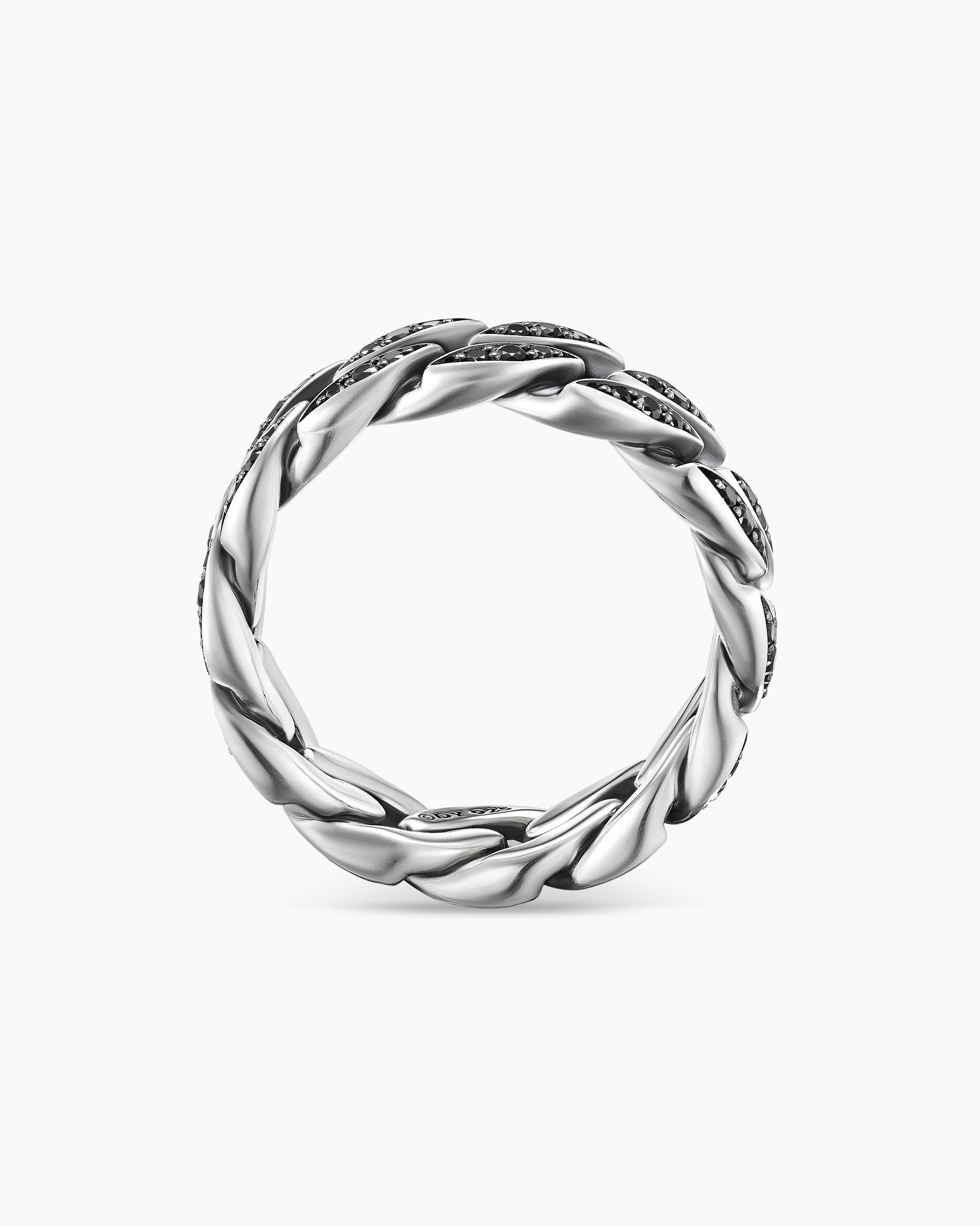 Curb Chain Band Ring in Sterling Silver with Black Diamonds, 8mm - Image 5