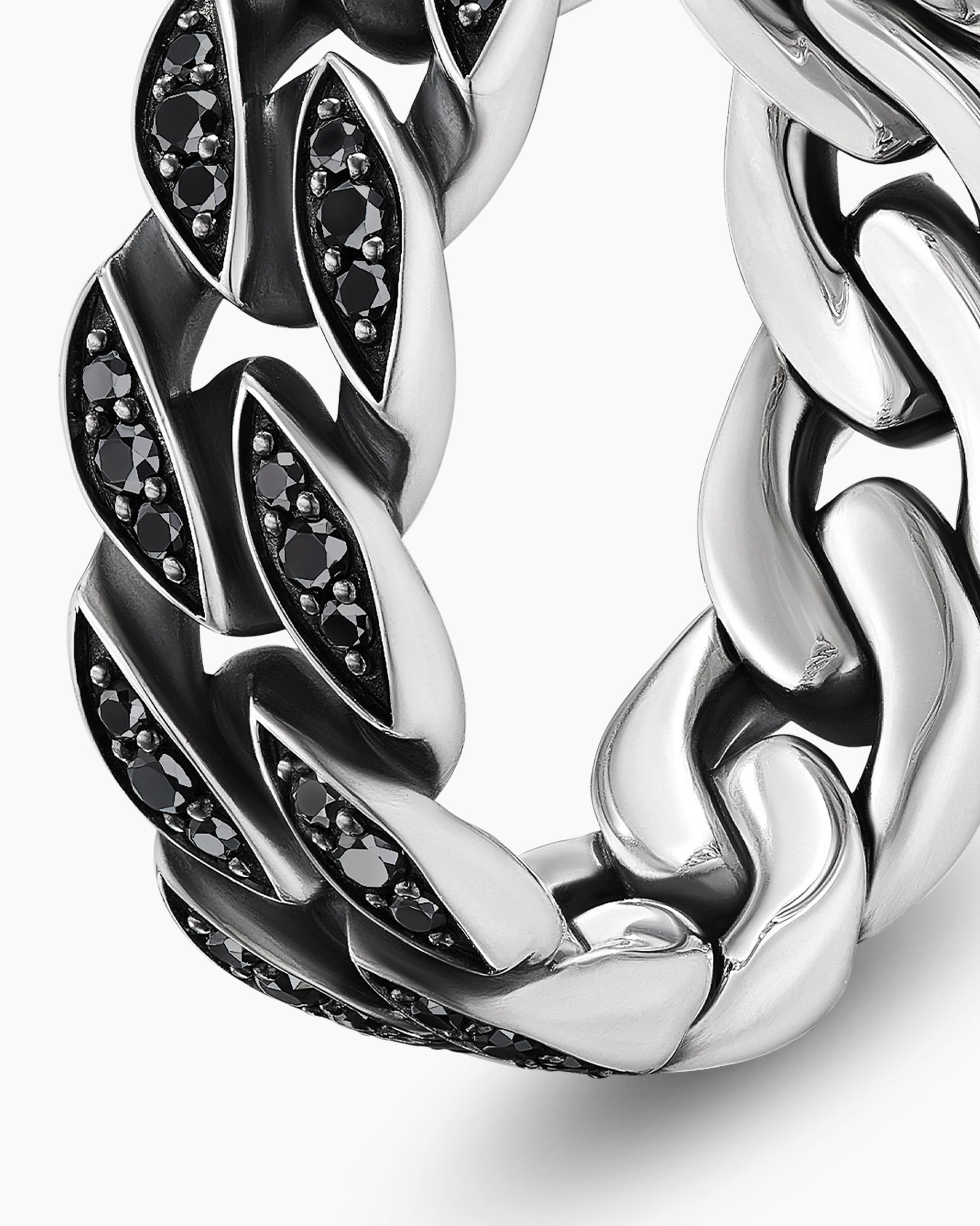Curb Chain Band Ring in Sterling Silver with Black Diamonds, 8mm - Image 6