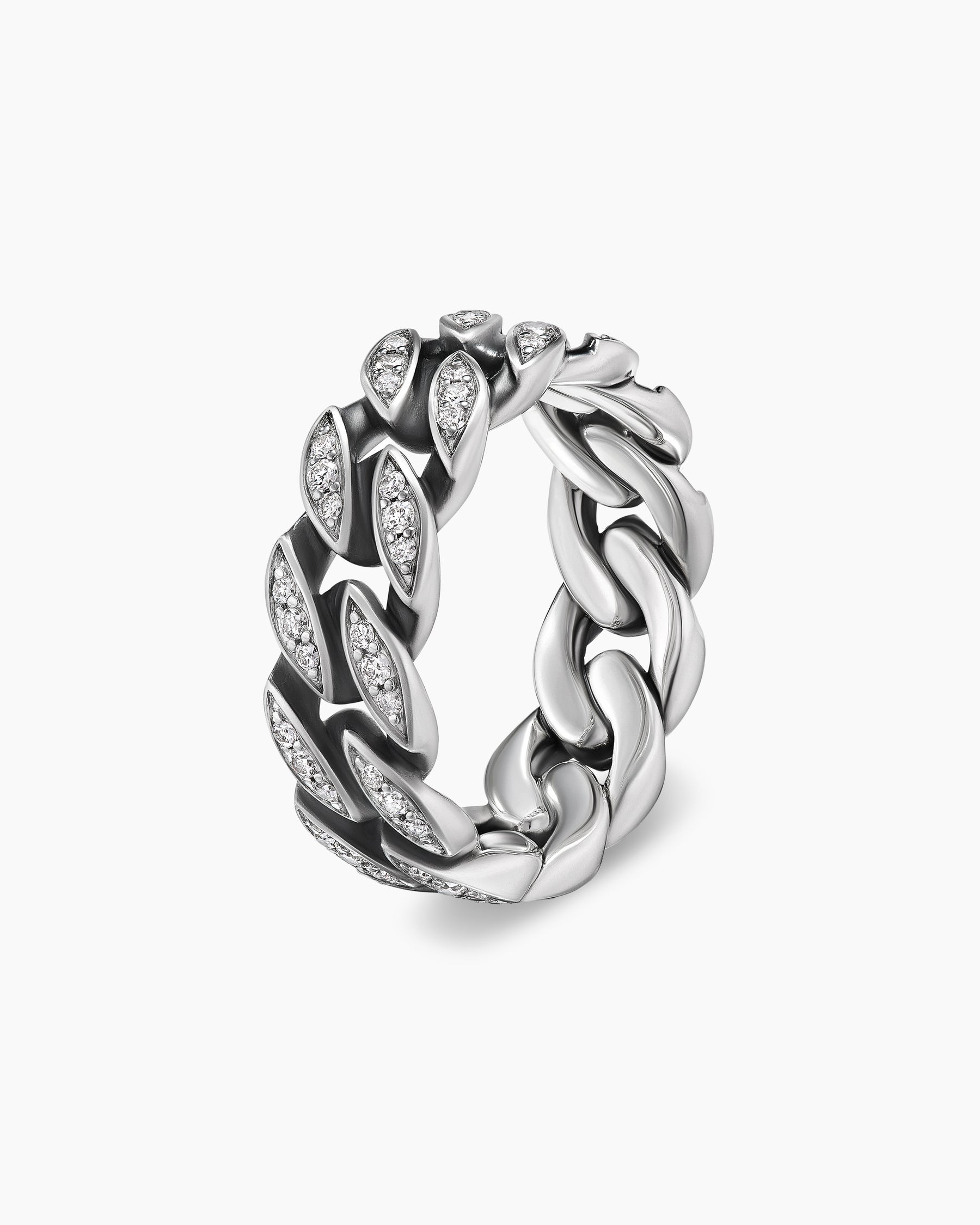 Curb Chain Band Ring in Sterling Silver with Diamonds, 8mm - Image 3