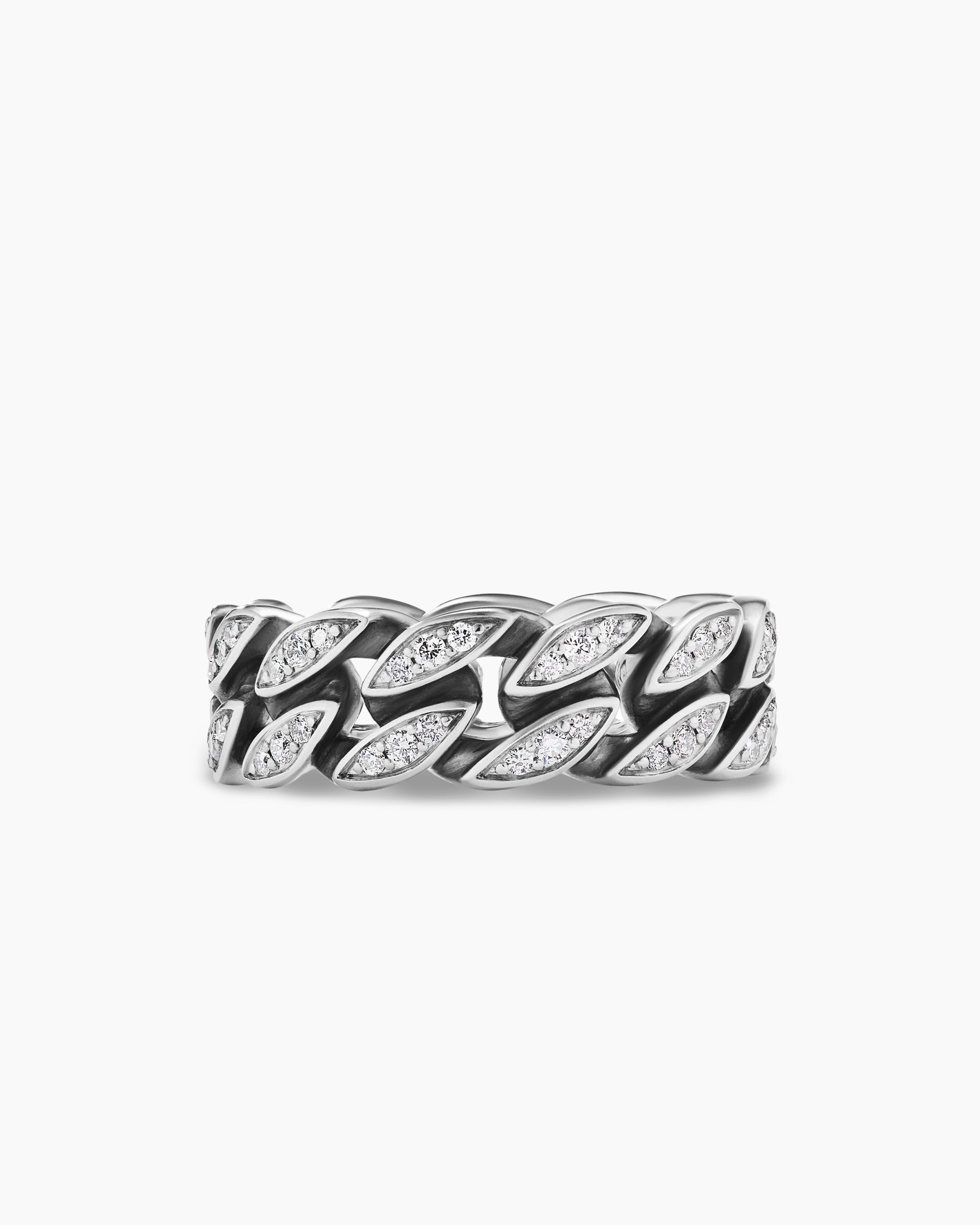 Curb Chain Band Ring in Sterling Silver with Diamonds, 8mm - Image 4