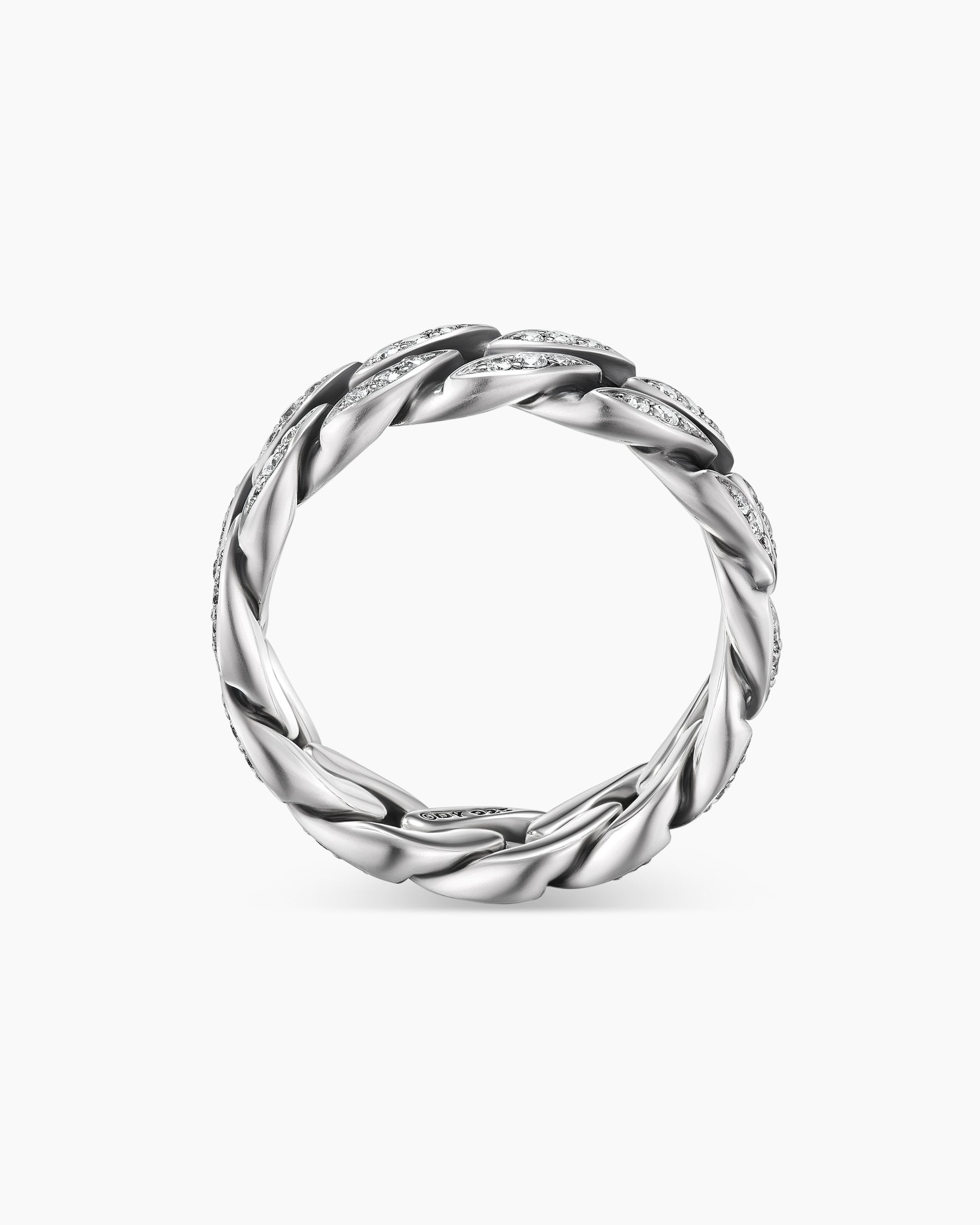 Curb Chain Band Ring in Sterling Silver with Diamonds, 8mm - Image 5