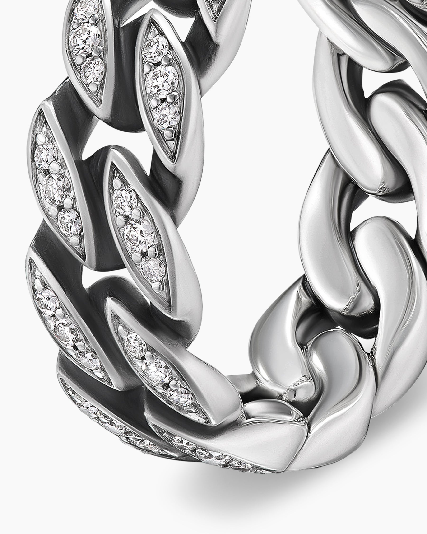 Curb Chain Band Ring in Sterling Silver with Diamonds, 8mm - Image 6