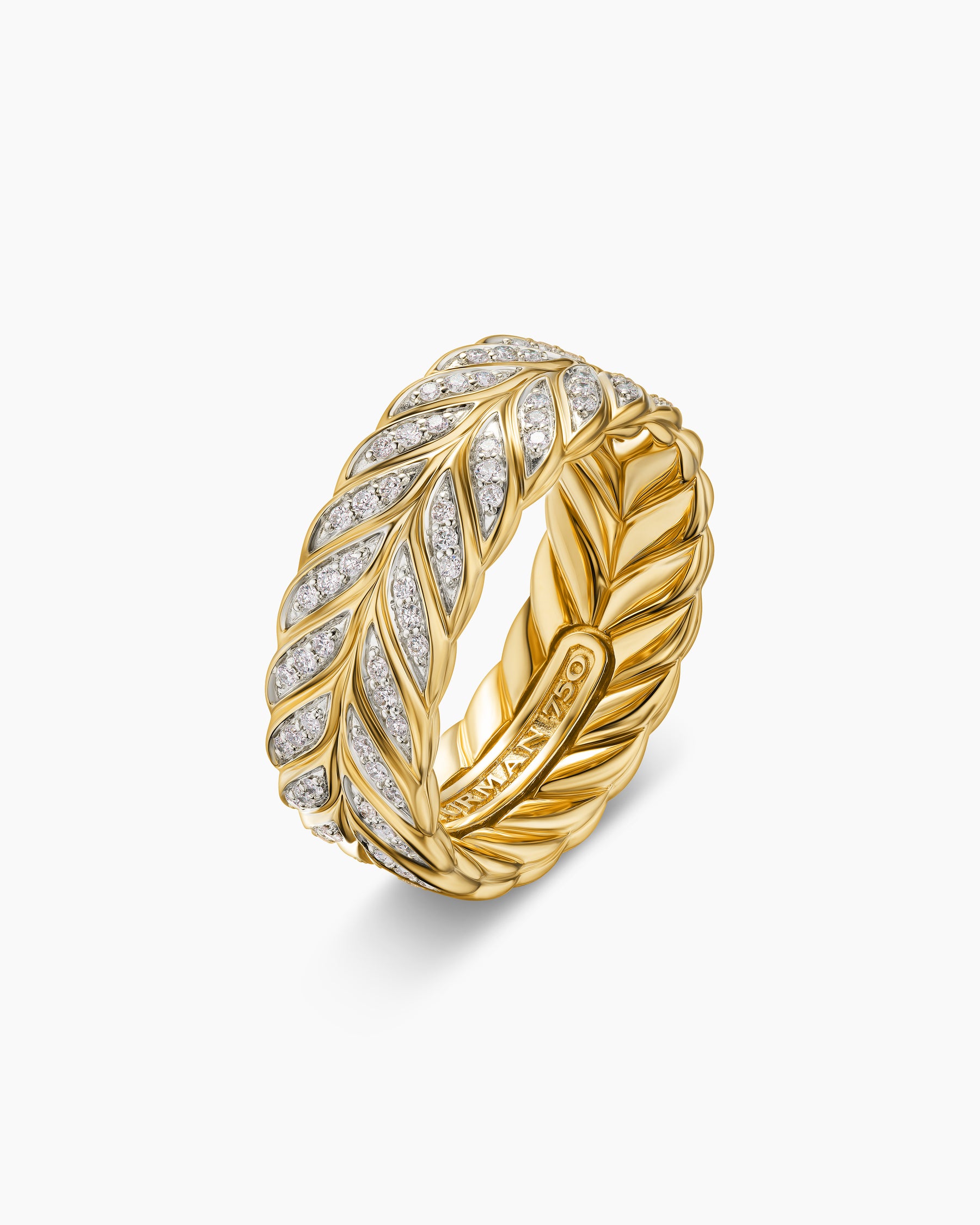 Chevron Pavé Band Ring in 18K Yellow Gold with Diamonds, 9mm - Image 3