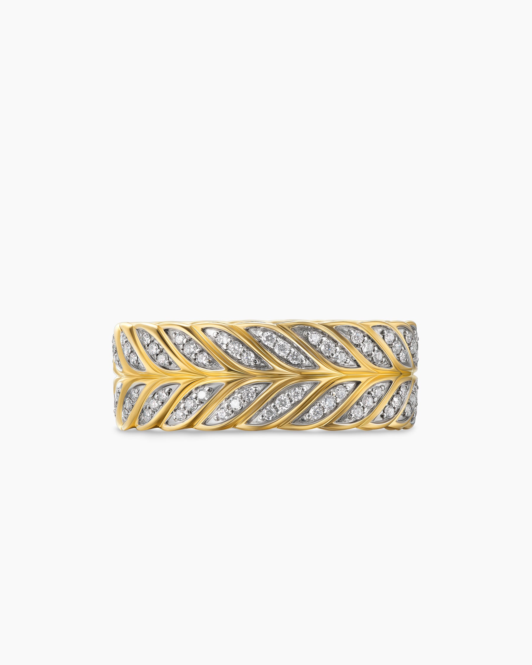 Chevron Pavé Band Ring in 18K Yellow Gold with Diamonds, 9mm - Image 4