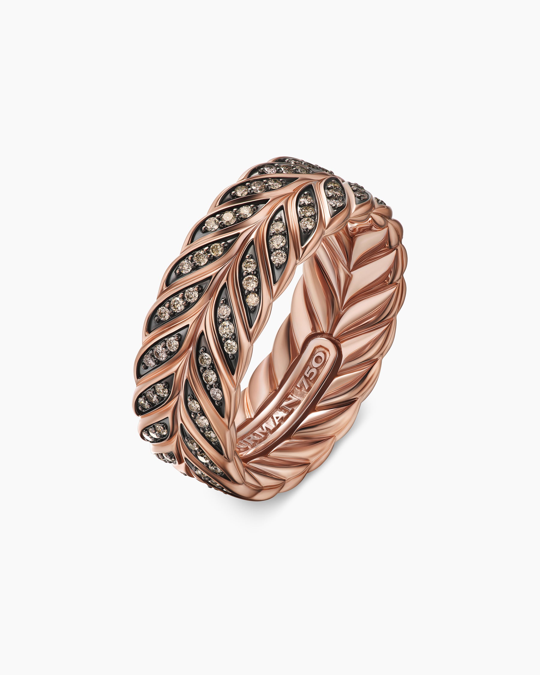 Chevron Pavé Band Ring in 18K Rose Gold with Cognac Diamonds, 9mm - Image 3