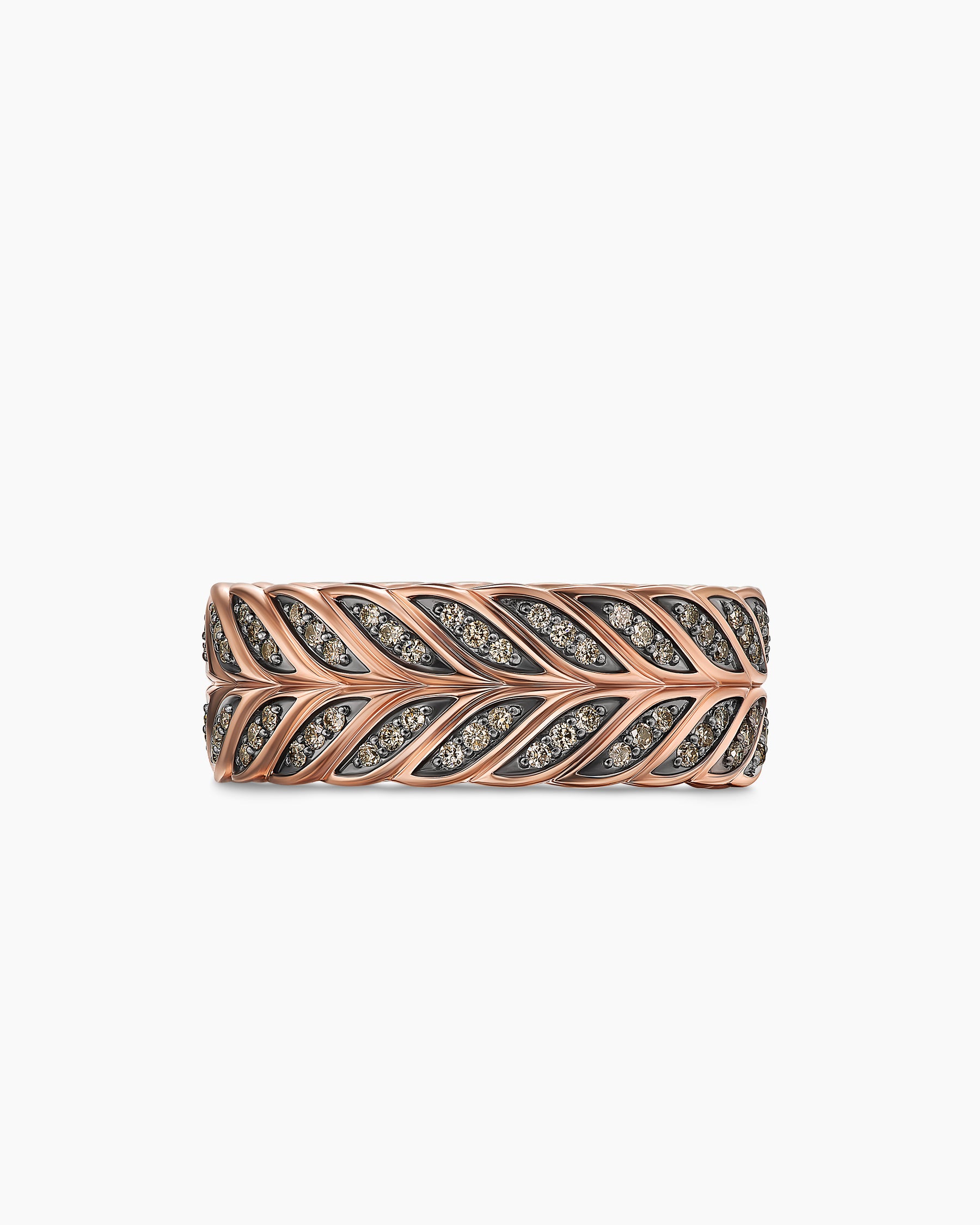 Chevron Pavé Band Ring in 18K Rose Gold with Cognac Diamonds, 9mm - Image 4