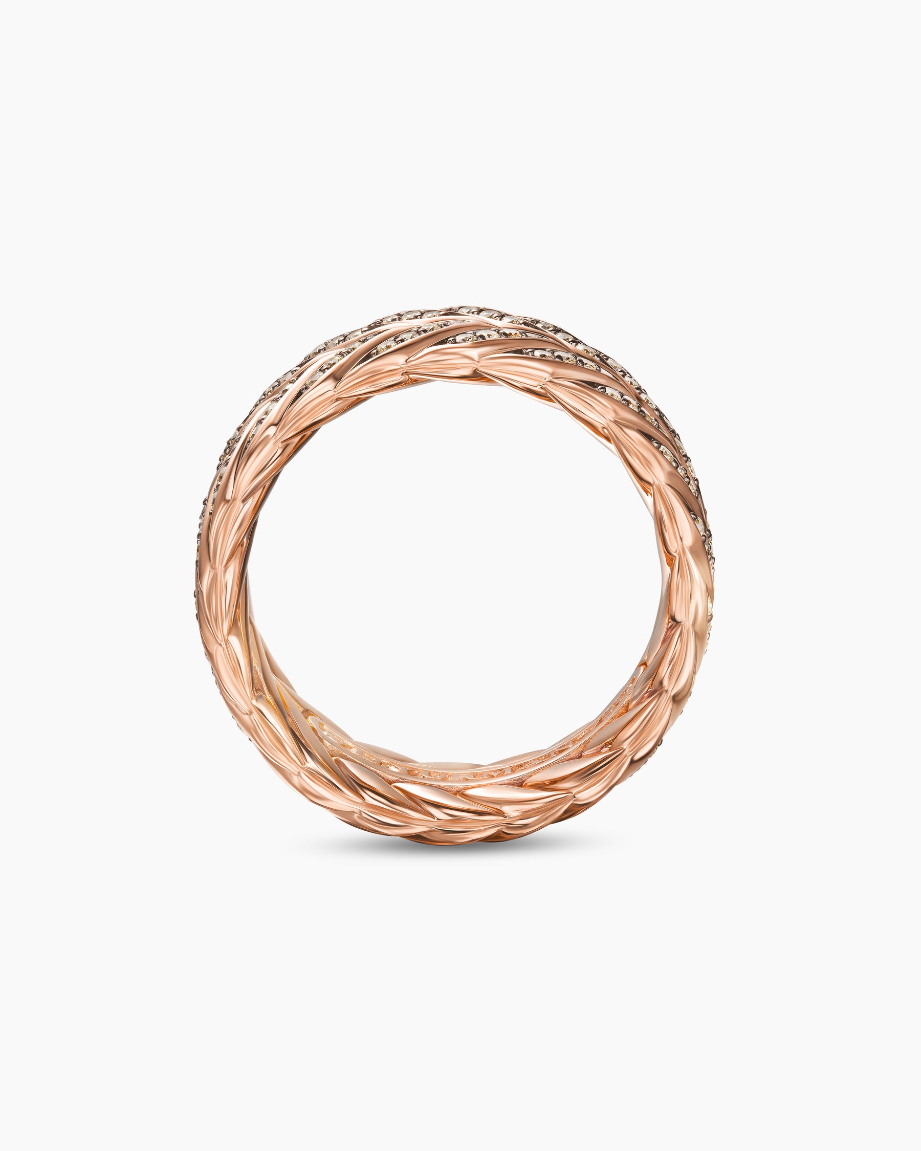 Chevron Pavé Band Ring in 18K Rose Gold with Cognac Diamonds, 9mm - Image 5