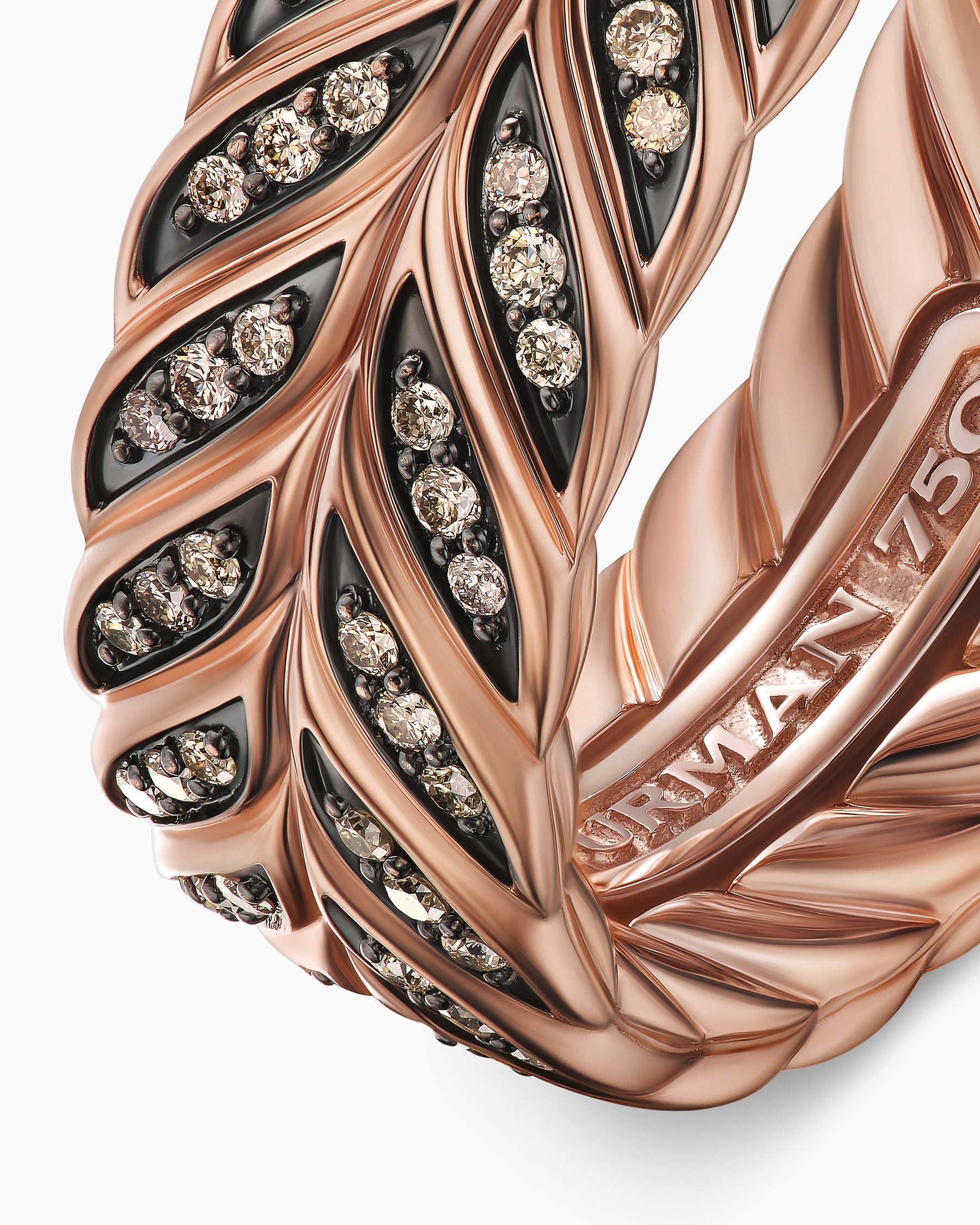 Chevron Pavé Band Ring in 18K Rose Gold with Cognac Diamonds, 9mm - Image 6