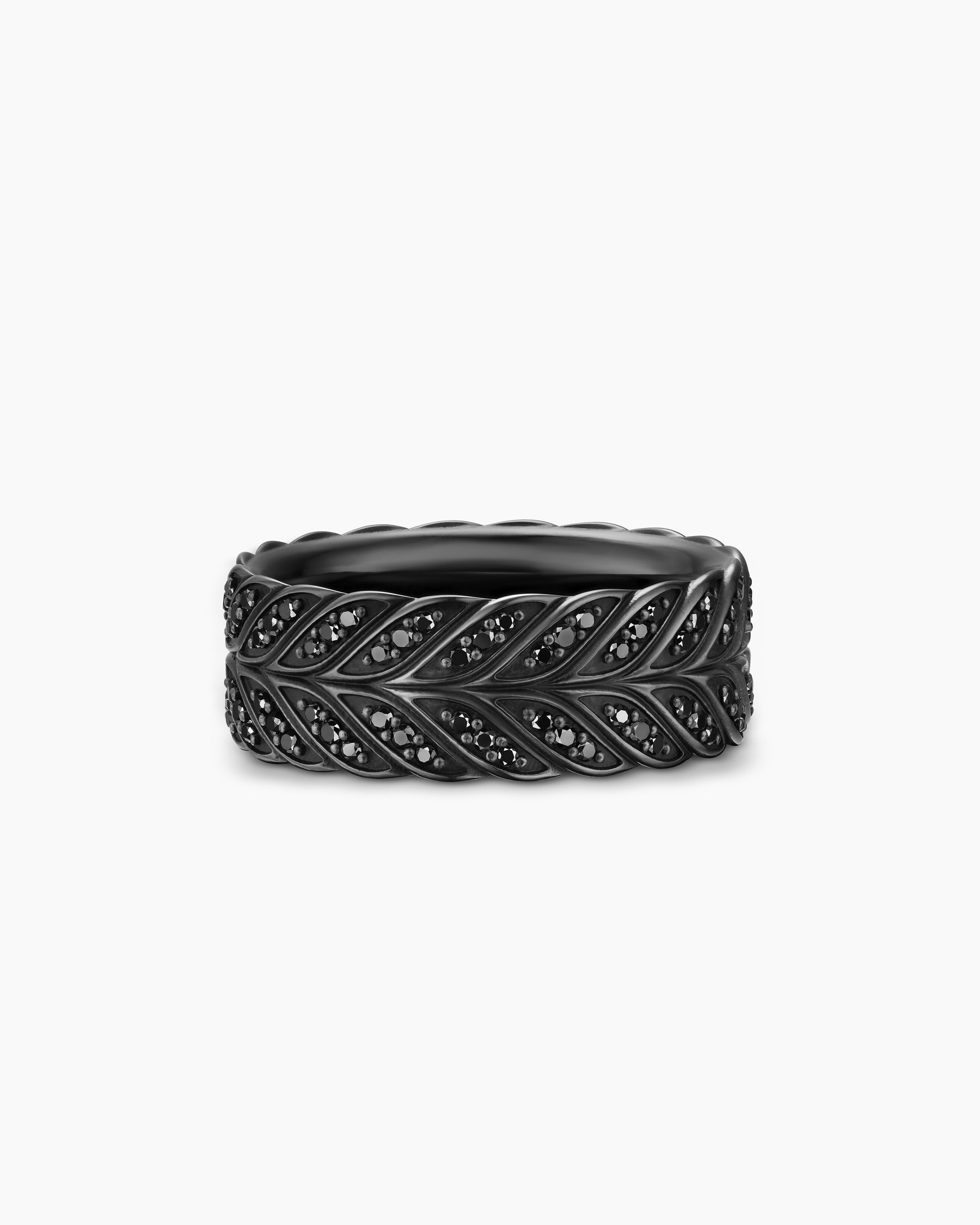 Chevron Pavé Band Ring in Black Titanium with Black Diamonds, 9mm