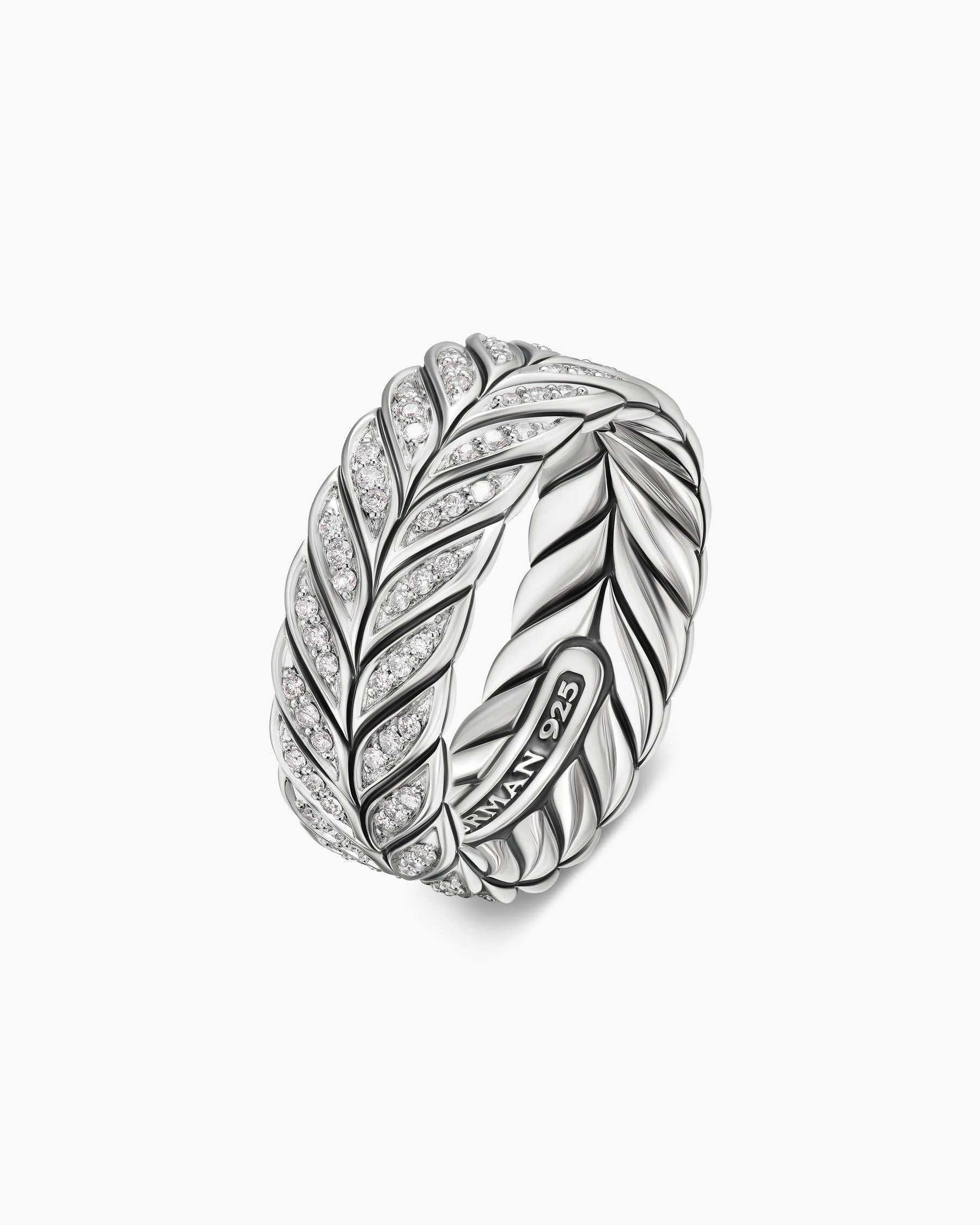 Chevron Pavé Band Ring in Sterling Silver with Diamonds, 9mm - Image 3