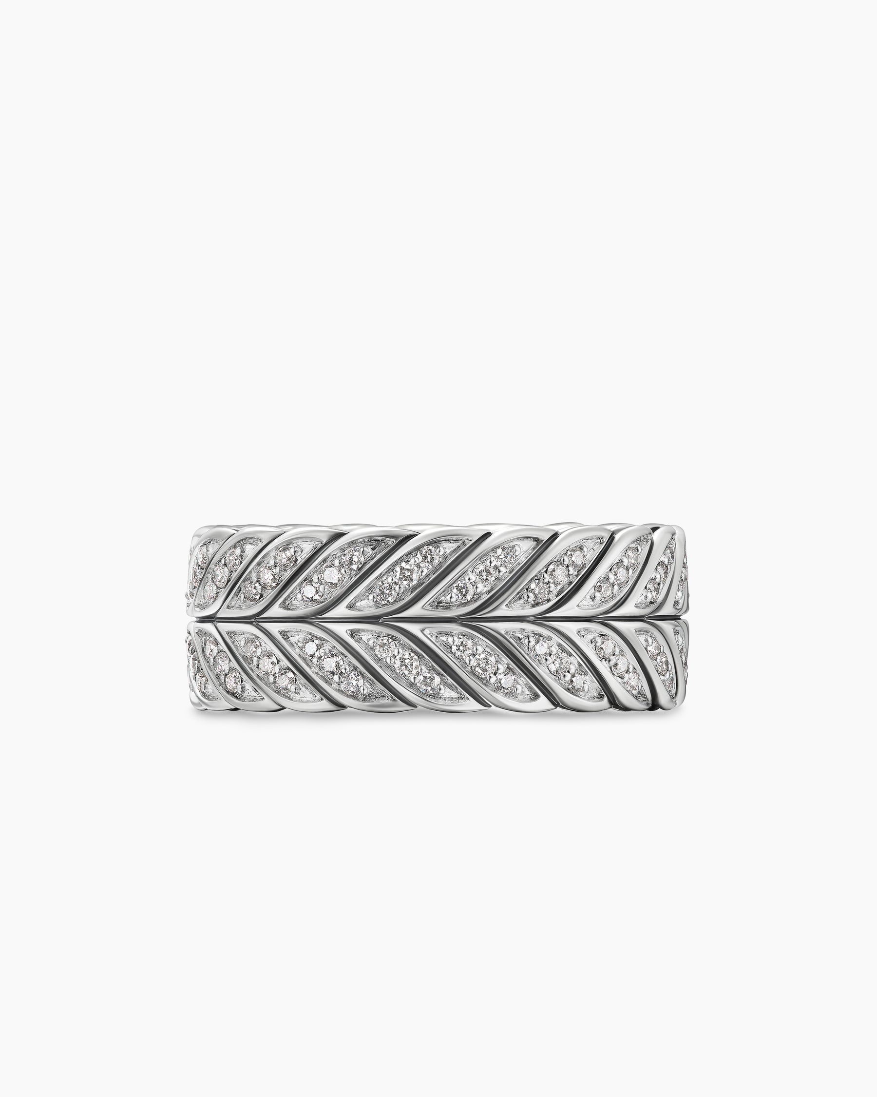 Chevron Pavé Band Ring in Sterling Silver with Diamonds, 9mm - Image 4