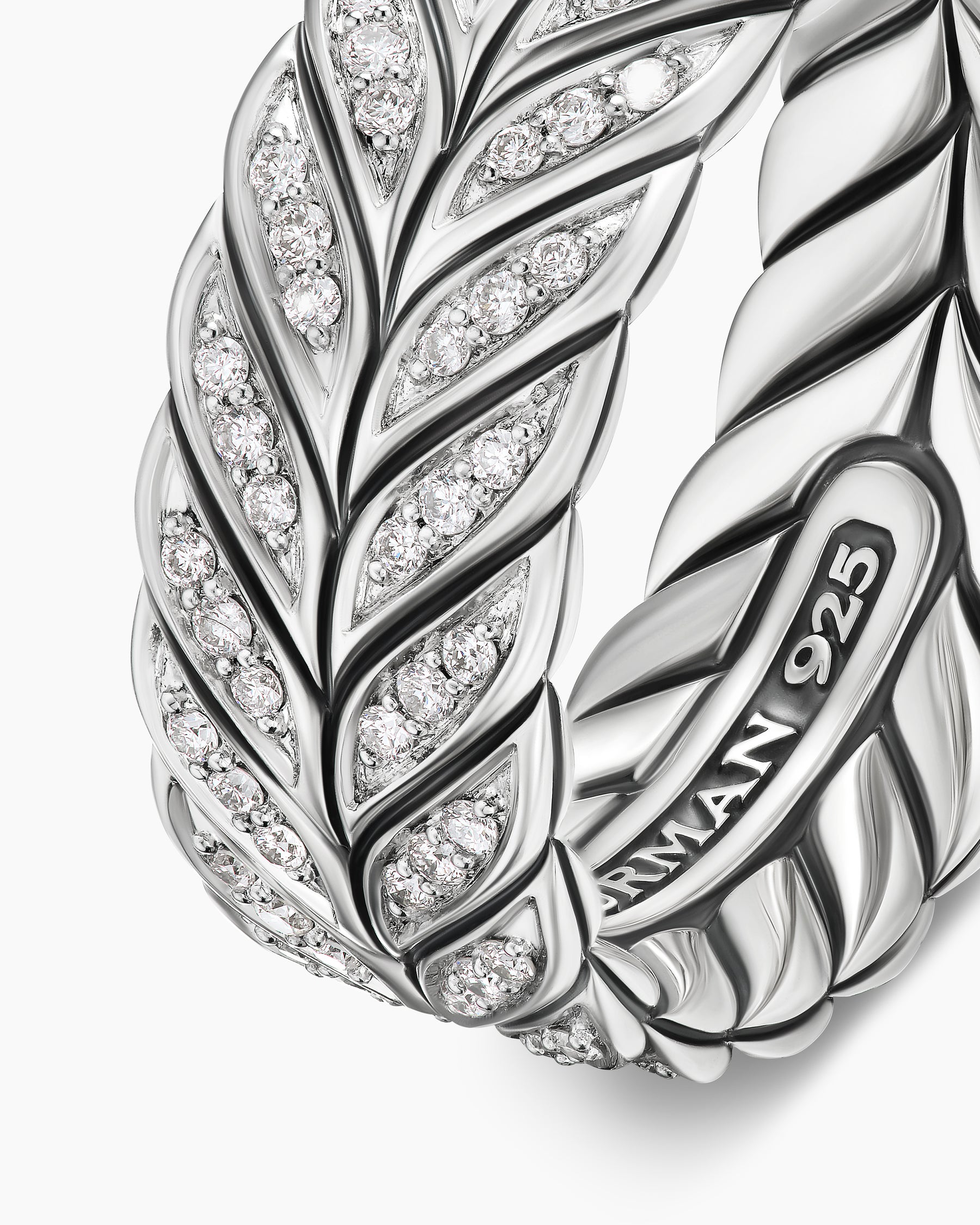 Chevron Pavé Band Ring in Sterling Silver with Diamonds, 9mm - Image 6
