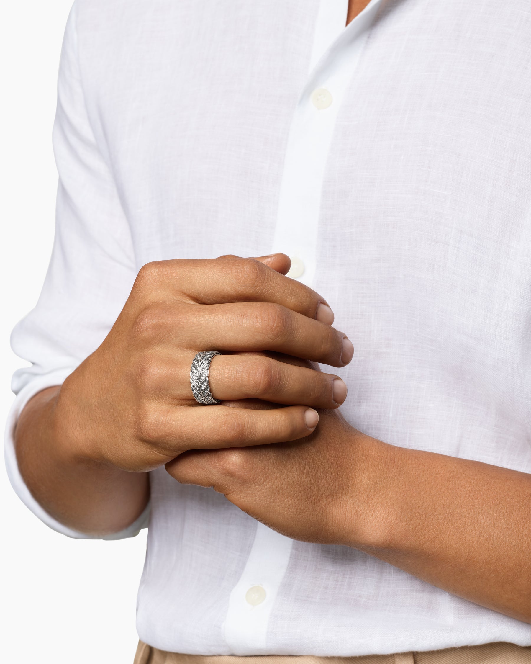 Alternative view of Chevron Pavé Band Ring in Sterling Silver with Diamonds, 9mm
