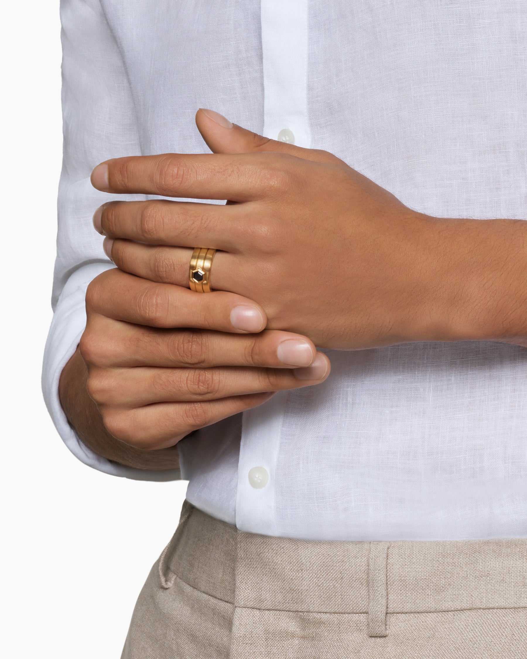 Alternative view of Nesting Band Ring in 18K Yellow Gold with Center Black Diamond, 10mm