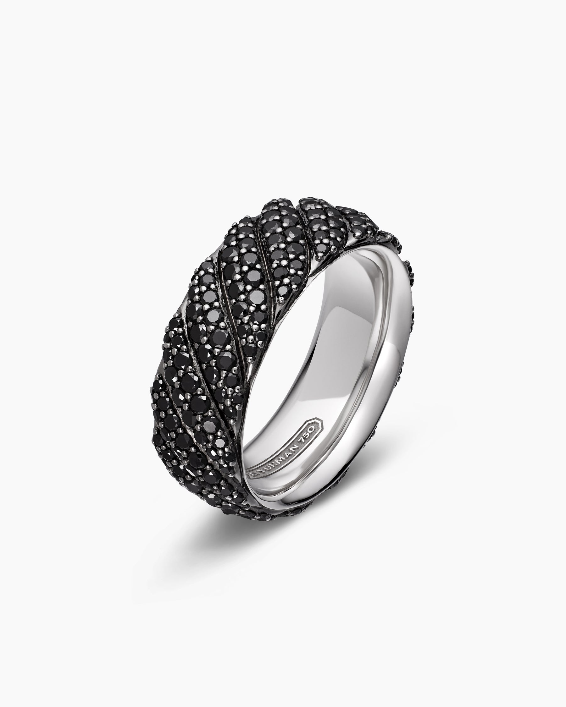 Sculpted Cable Pavé Band Ring in 18K White Gold with Black Diamonds, 8.5mm - Image 3