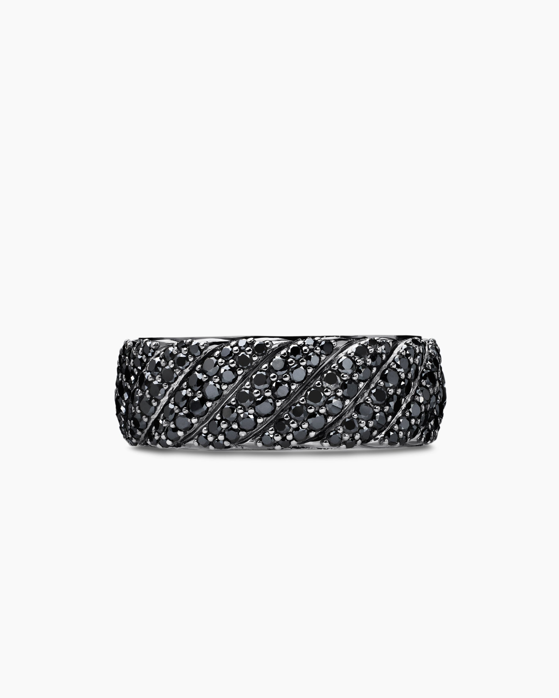 Sculpted Cable Pavé Band Ring in 18K White Gold with Black Diamonds, 8.5mm - Image 4