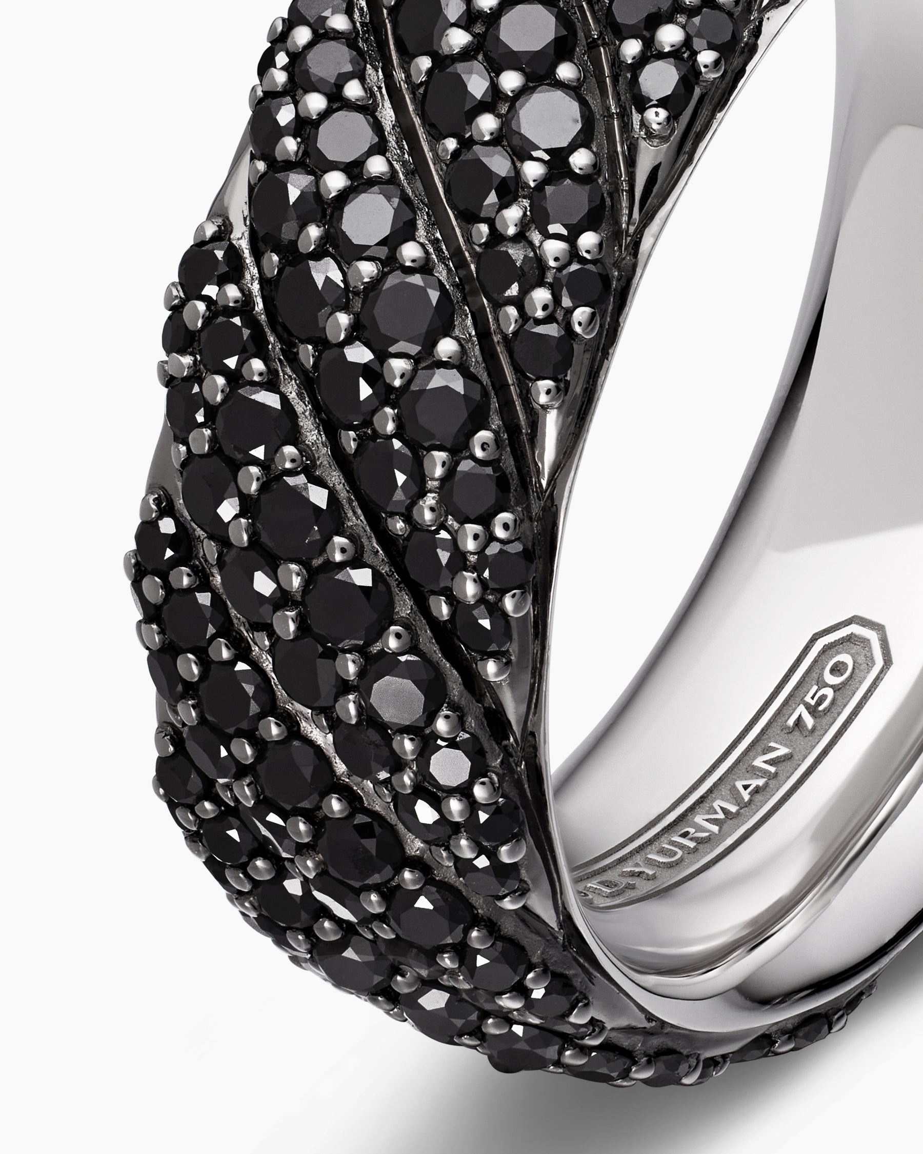 Sculpted Cable Pavé Band Ring in 18K White Gold with Black Diamonds, 8.5mm - Image 6