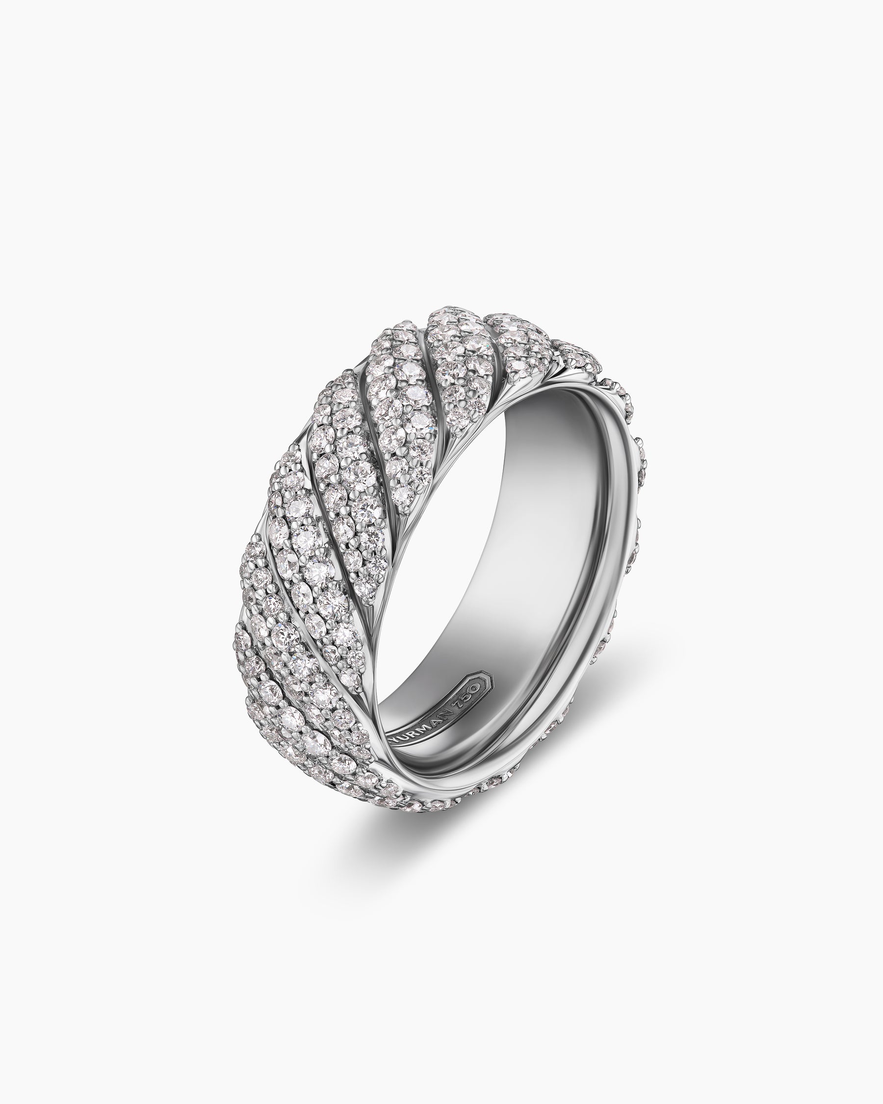 Alternative view of Sculpted Cable Pavé Band Ring in 18K White Gold with Diamonds, 8.5mm