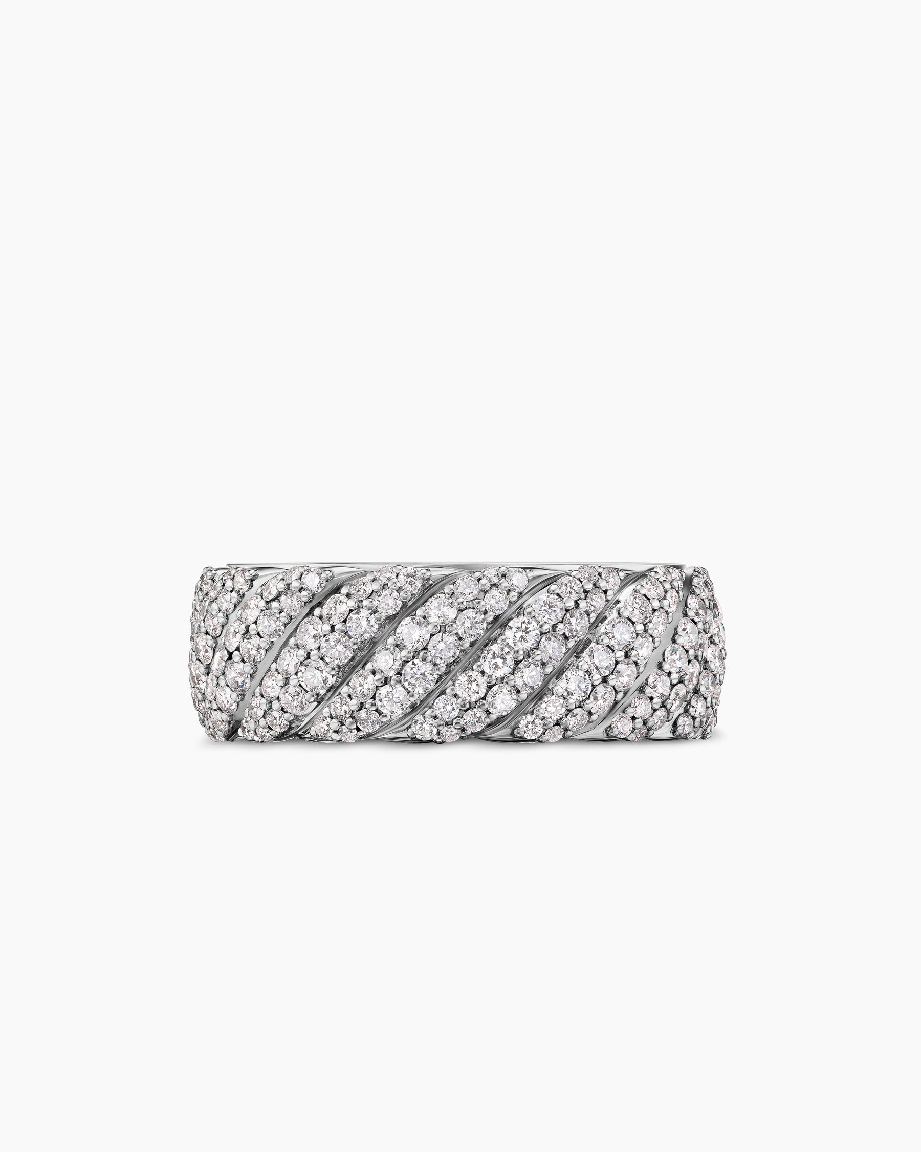Sculpted Cable Pavé Band Ring in 18K White Gold with Diamonds, 8.5mm - Image 3