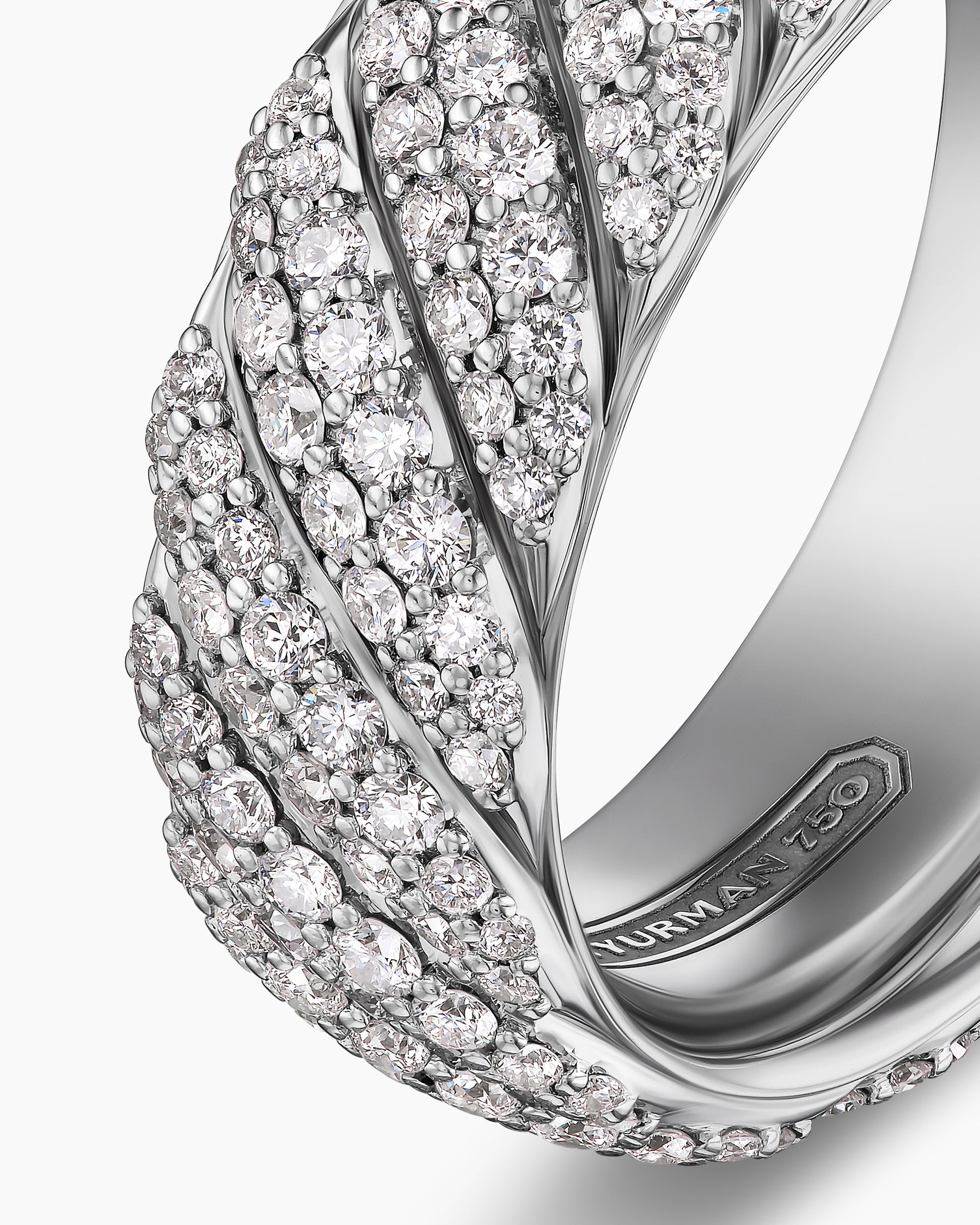 Sculpted Cable Pavé Band Ring in 18K White Gold with Diamonds, 8.5mm - Image 5