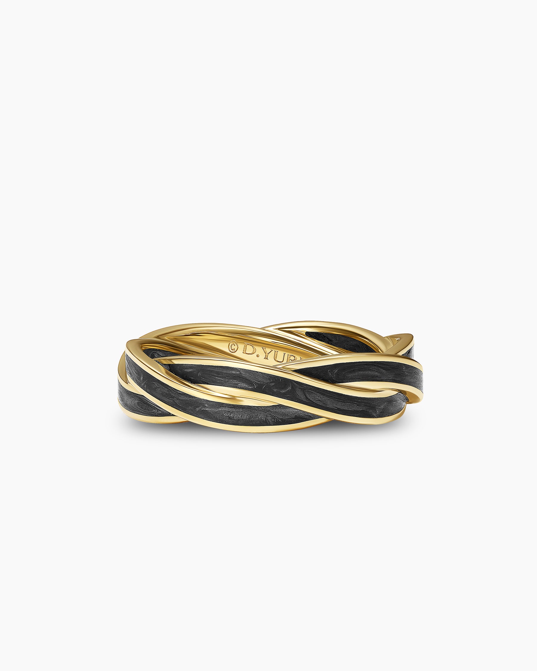 DY Helios Band Ring in 18K Yellow Gold with Forged Carbon, 6mm