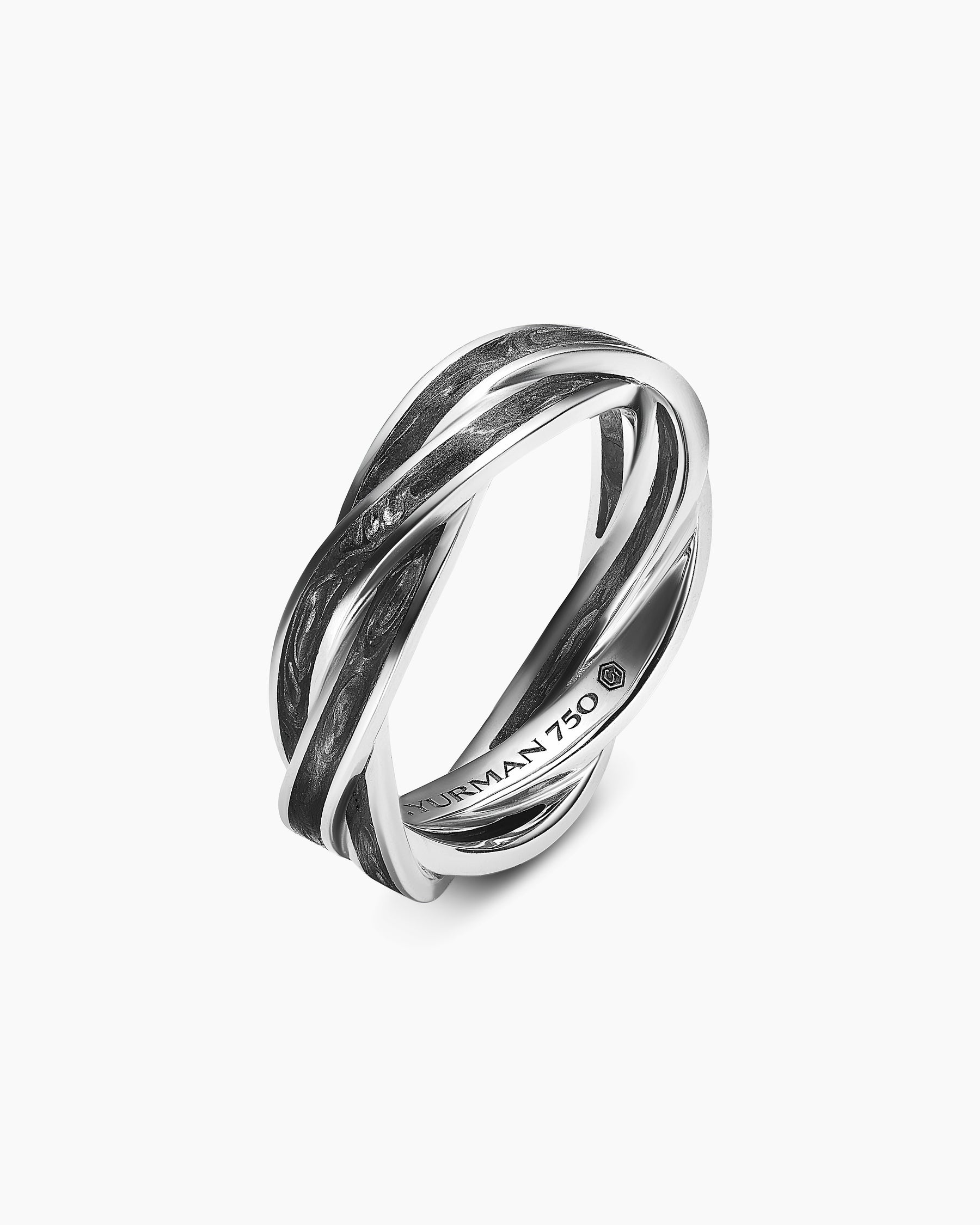 DY Helios Band Ring in 18K White Gold with Forged Carbon, 6mm - Image 3