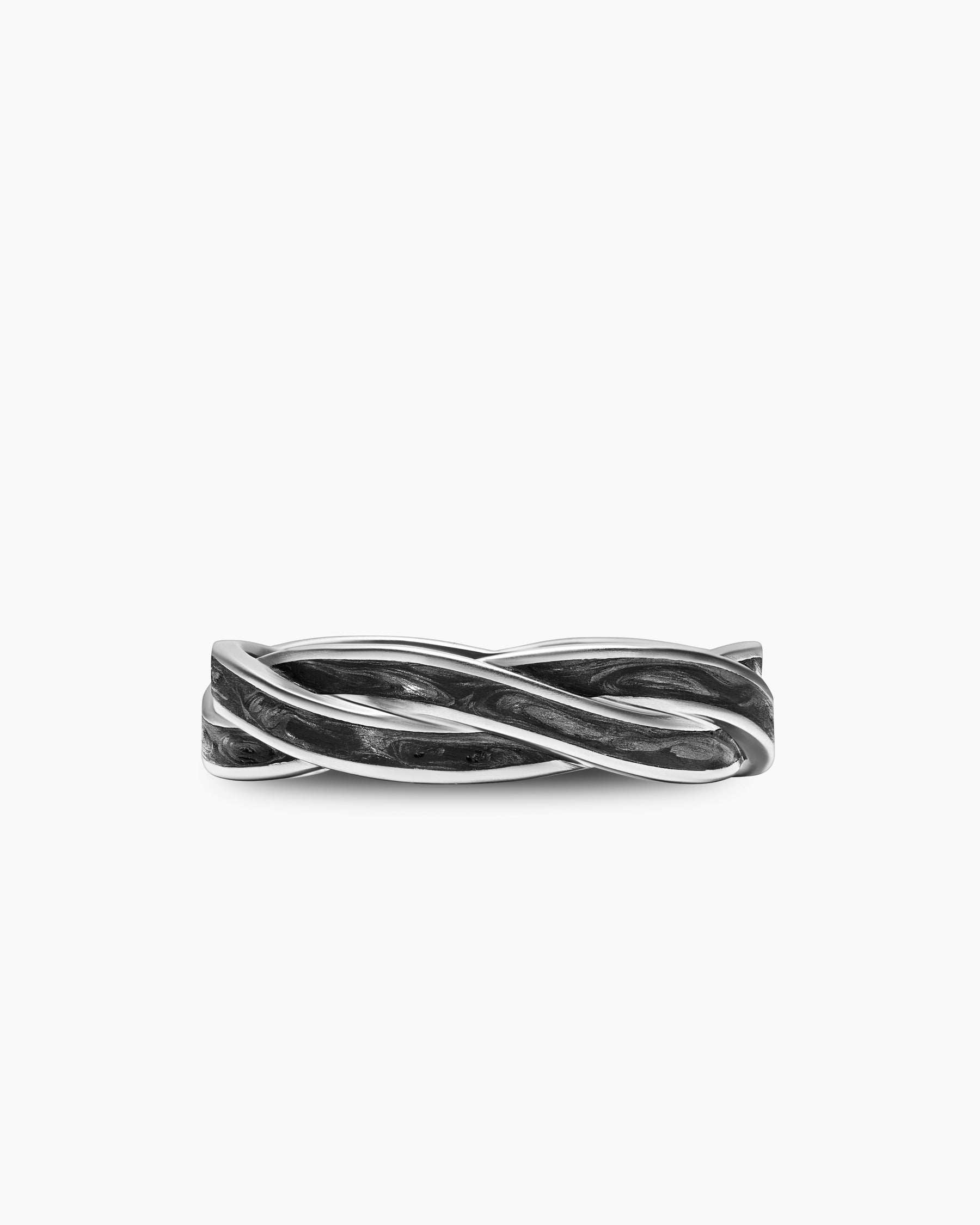 DY Helios Band Ring in 18K White Gold with Forged Carbon, 6mm - Image 4