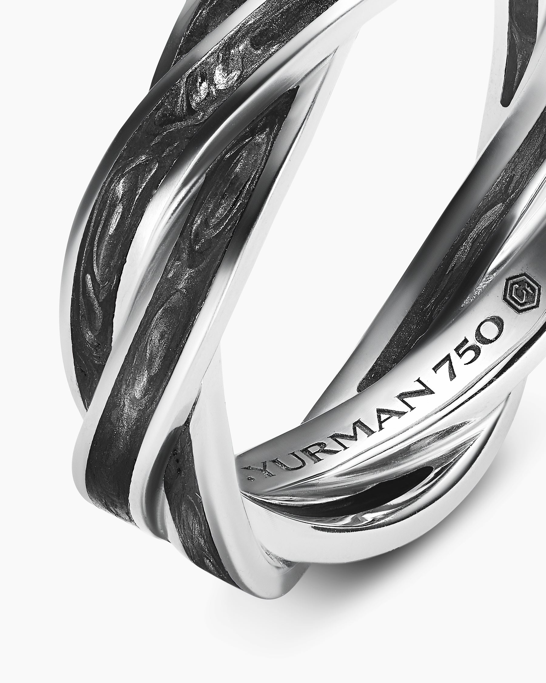 DY Helios Band Ring in 18K White Gold with Forged Carbon, 6mm - Image 6