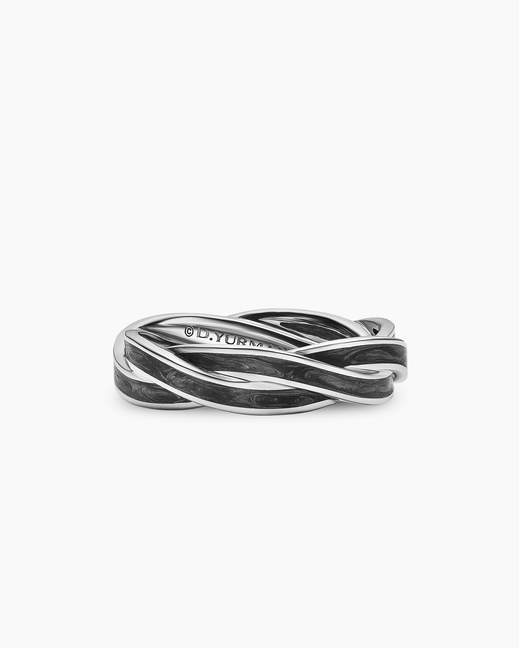 DY Helios Band Ring in 18K White Gold with Forged Carbon, 6mm