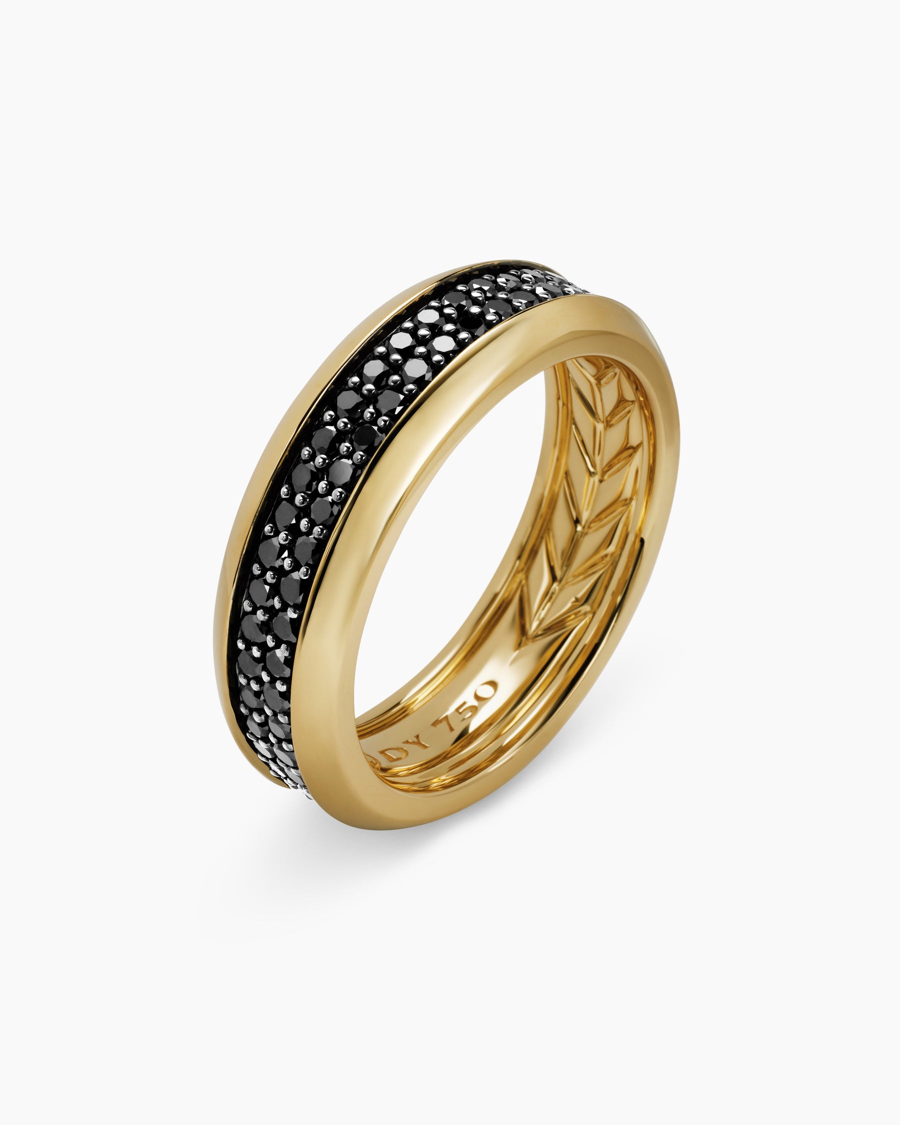 Beveled Two Row Band Ring in 18K Yellow Gold with Black Diamonds, 8mm - Image 3
