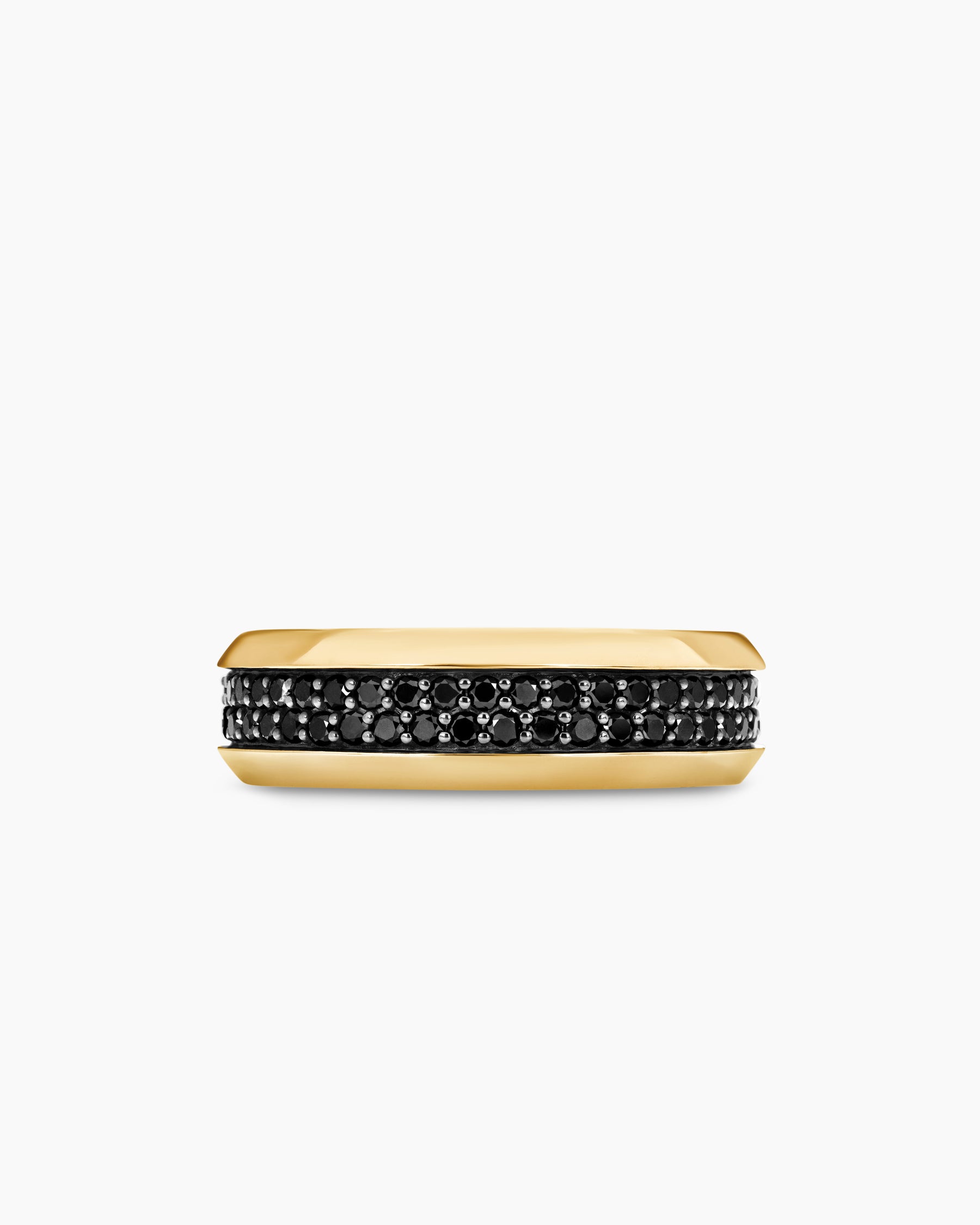 Beveled Two Row Band Ring in 18K Yellow Gold with Black Diamonds, 8mm - Image 4