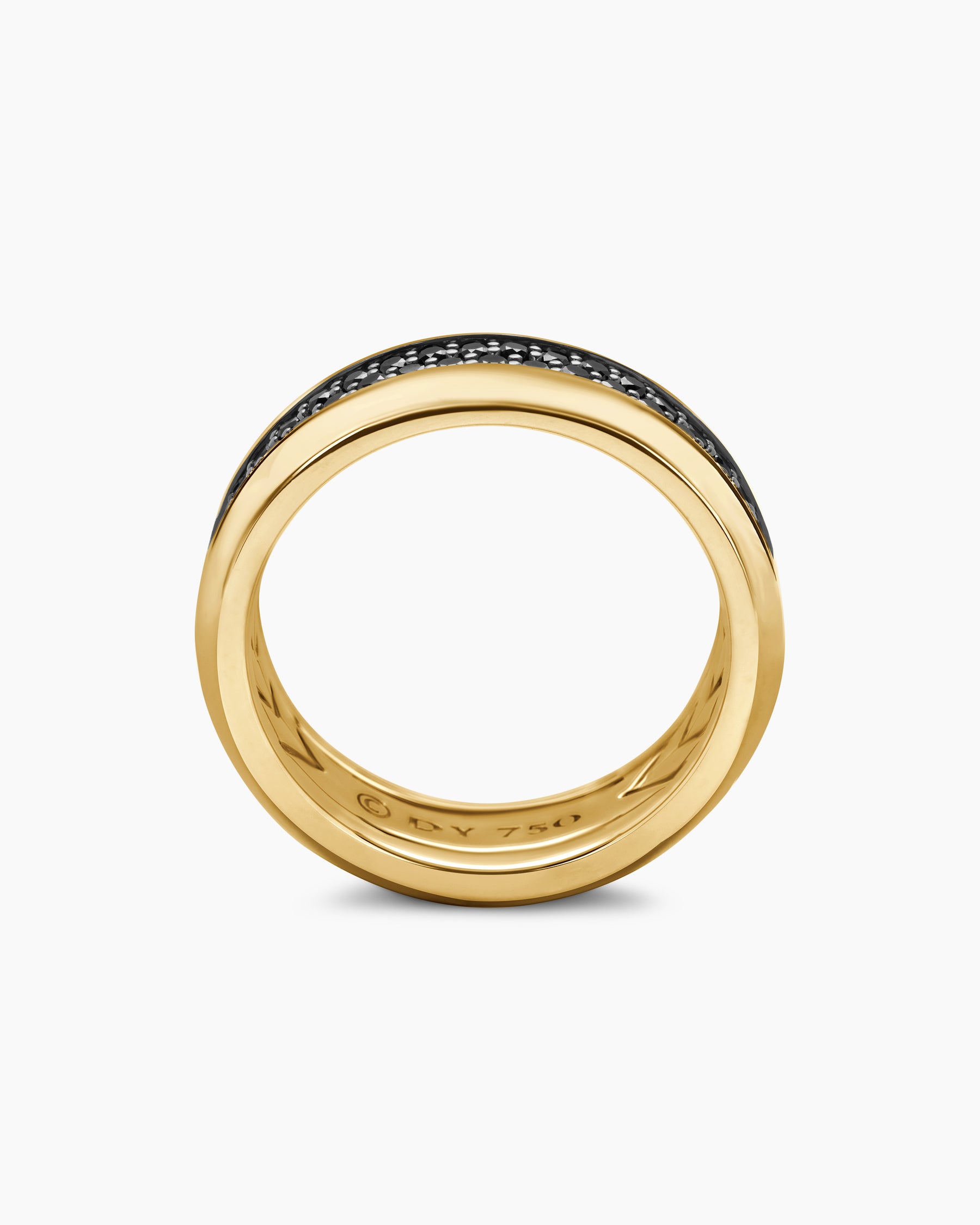 Beveled Two Row Band Ring in 18K Yellow Gold with Black Diamonds, 8mm - Image 5