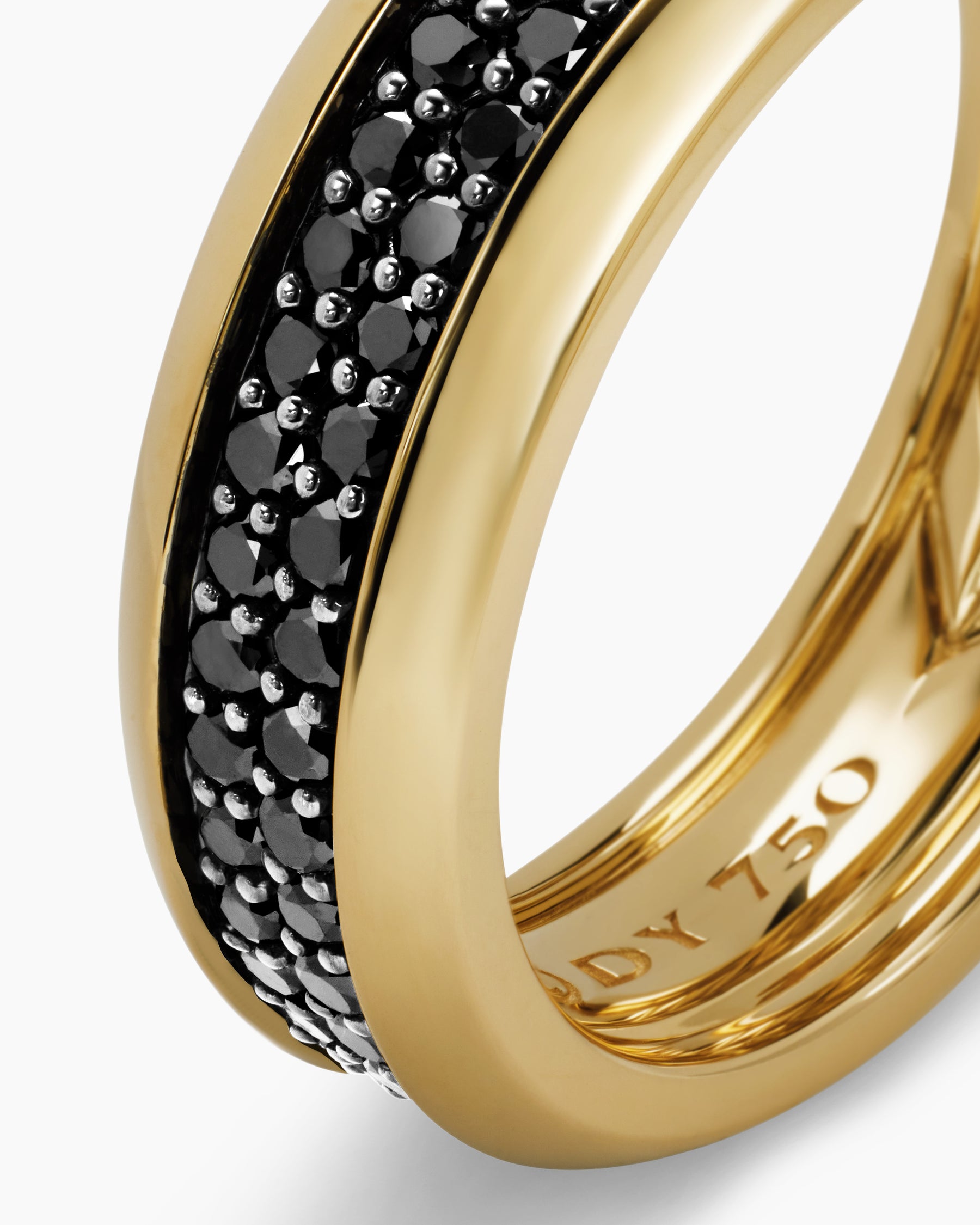 Beveled Two Row Band Ring in 18K Yellow Gold with Black Diamonds, 8mm - Image 6