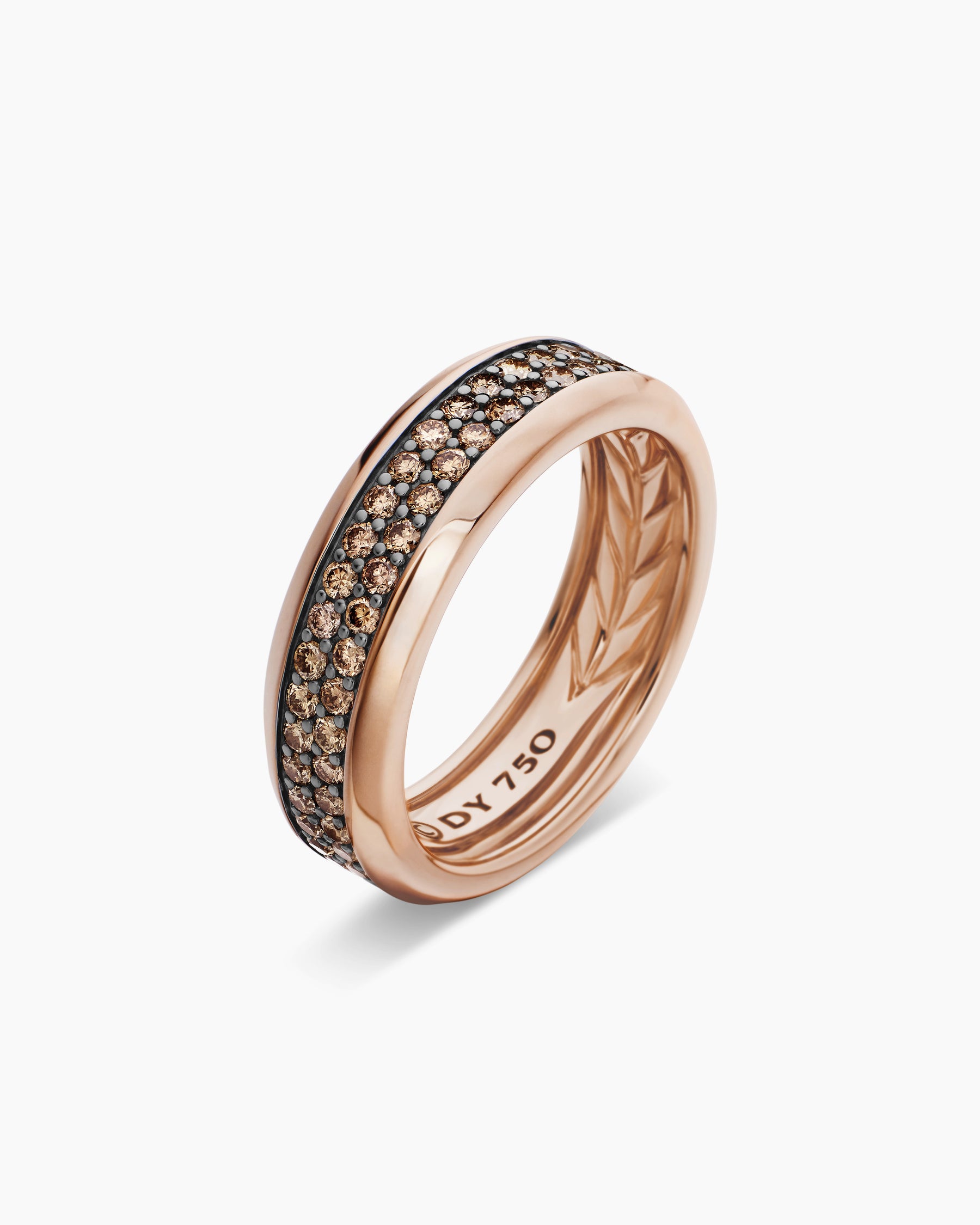 Beveled Two Row Band Ring in 18K Rose Gold with Cognac Diamonds, 8mm - Image 3
