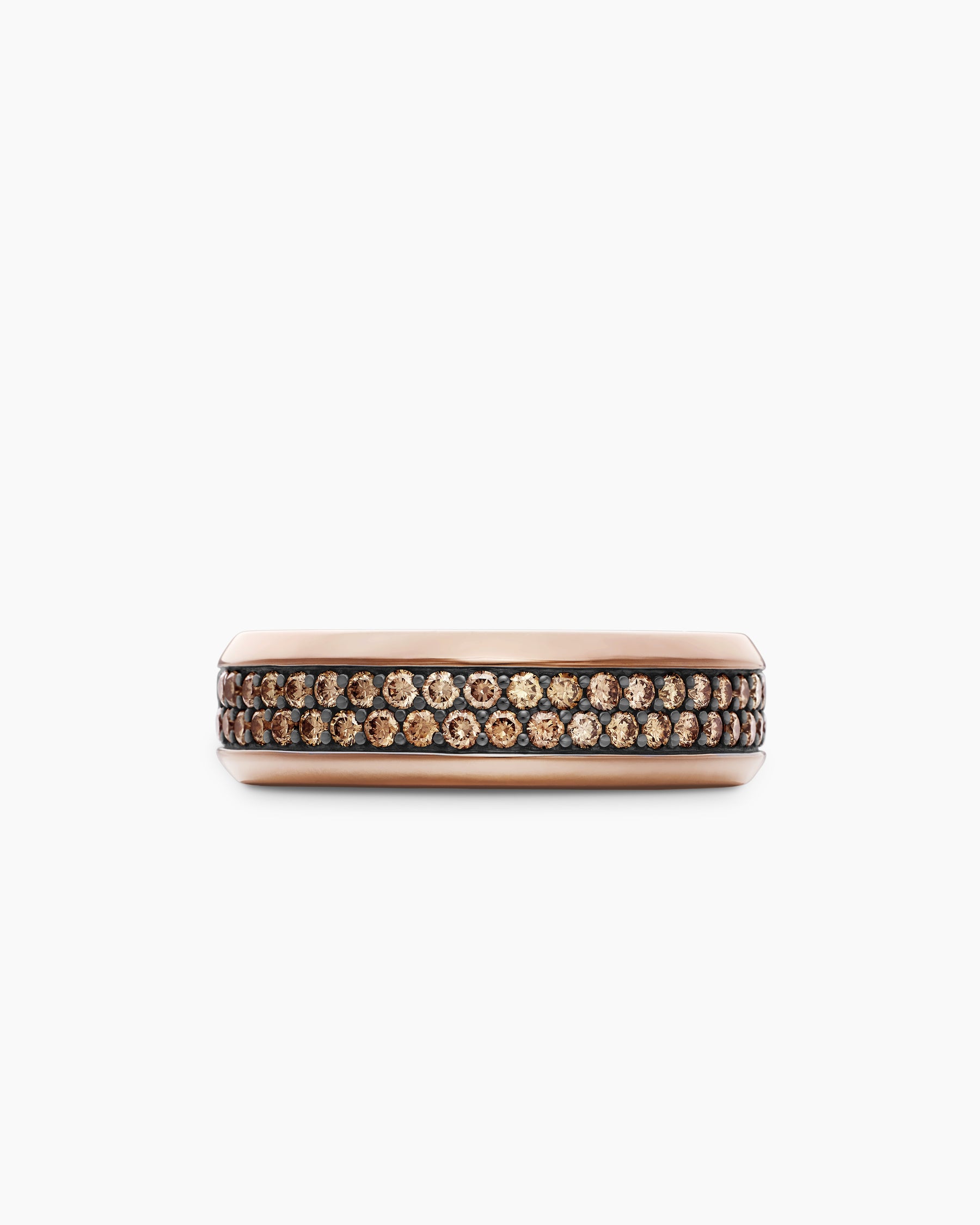 Beveled Two Row Band Ring in 18K Rose Gold with Cognac Diamonds, 8mm - Image 4