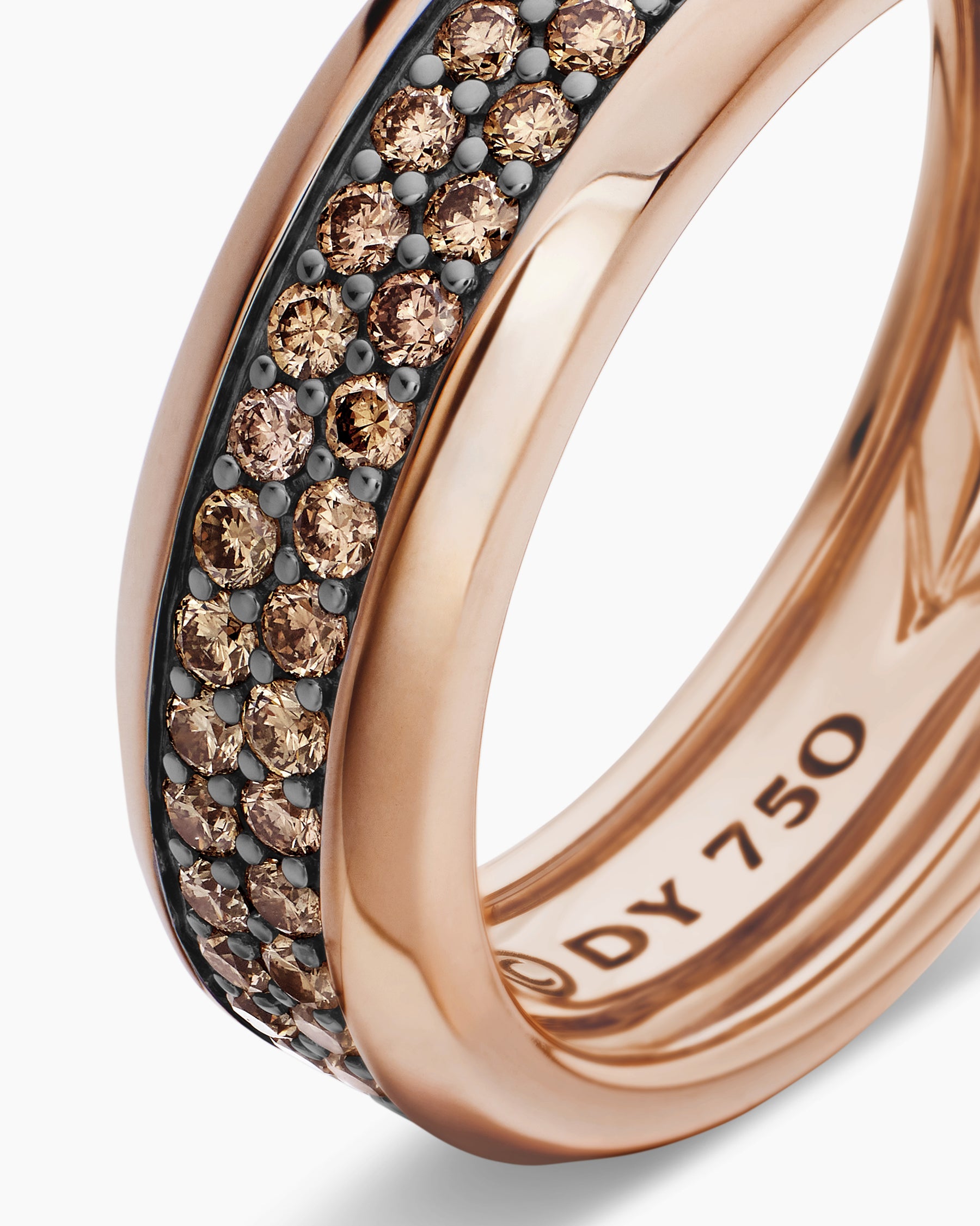 Beveled Two Row Band Ring in 18K Rose Gold with Cognac Diamonds, 8mm - Image 6