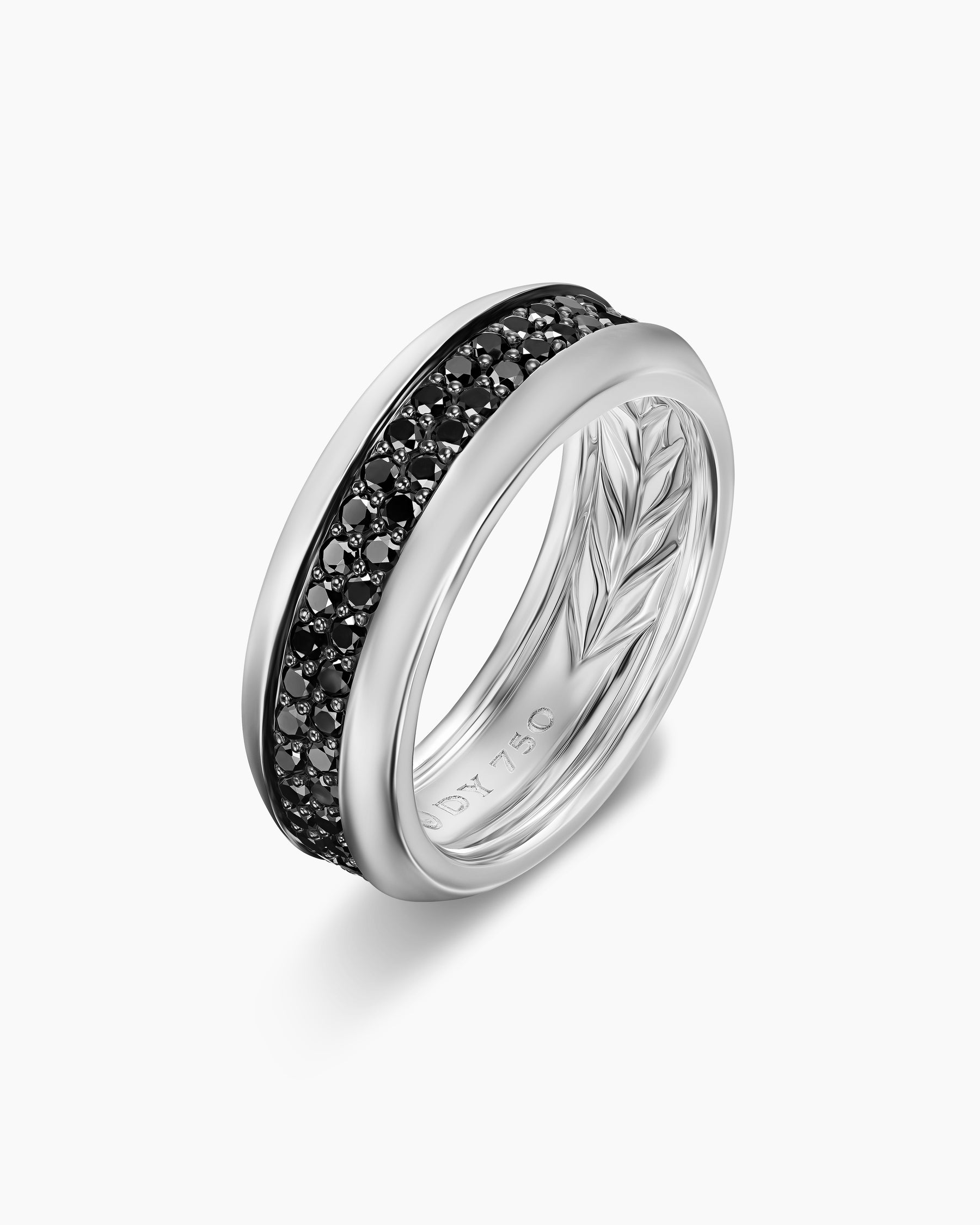Beveled Two Row Band Ring in 18K White Gold with Black Diamonds, 8mm - Image 3