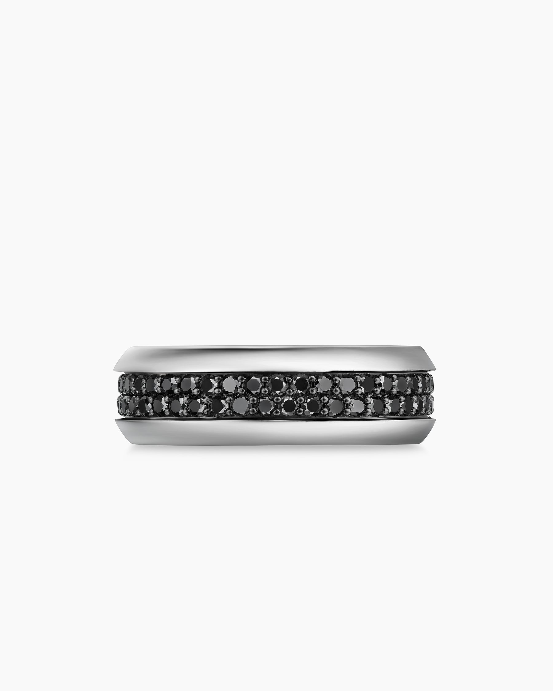 Beveled Two Row Band Ring in 18K White Gold with Black Diamonds, 8mm - Image 4
