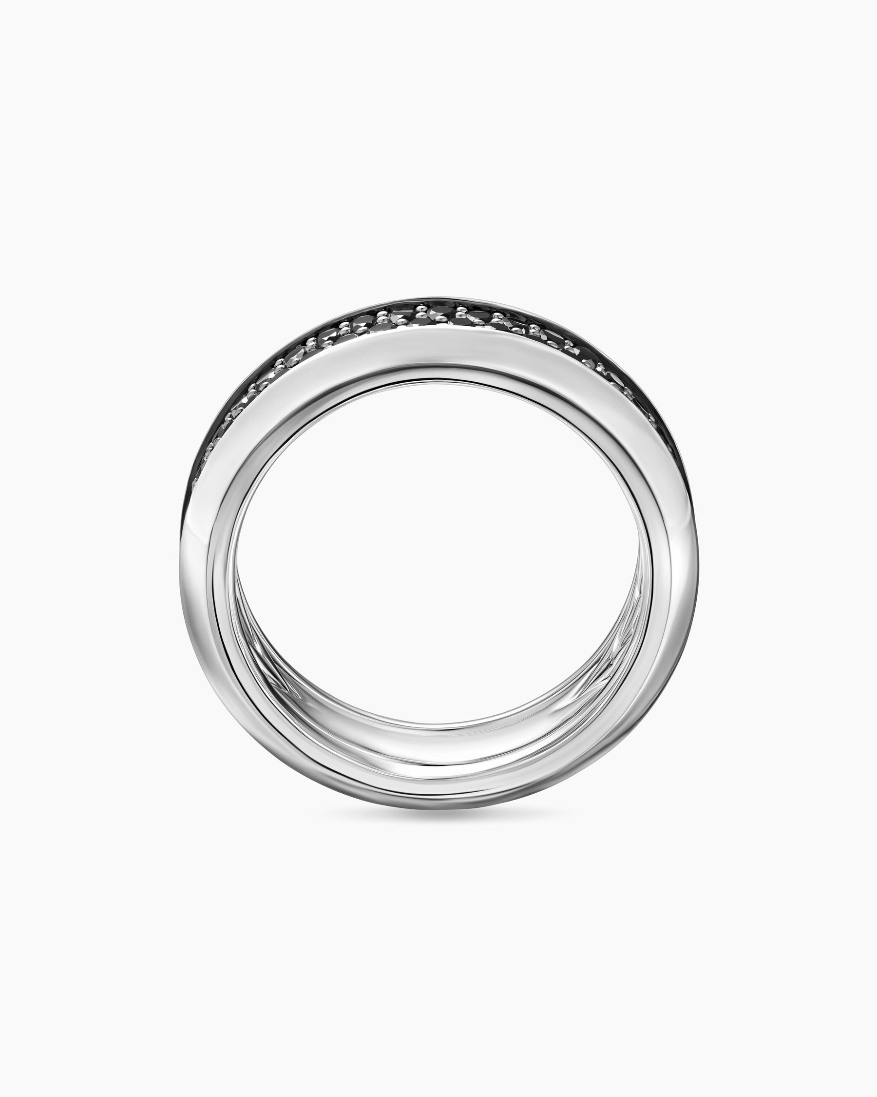 Beveled Two Row Band Ring in 18K White Gold with Black Diamonds, 8mm - Image 5